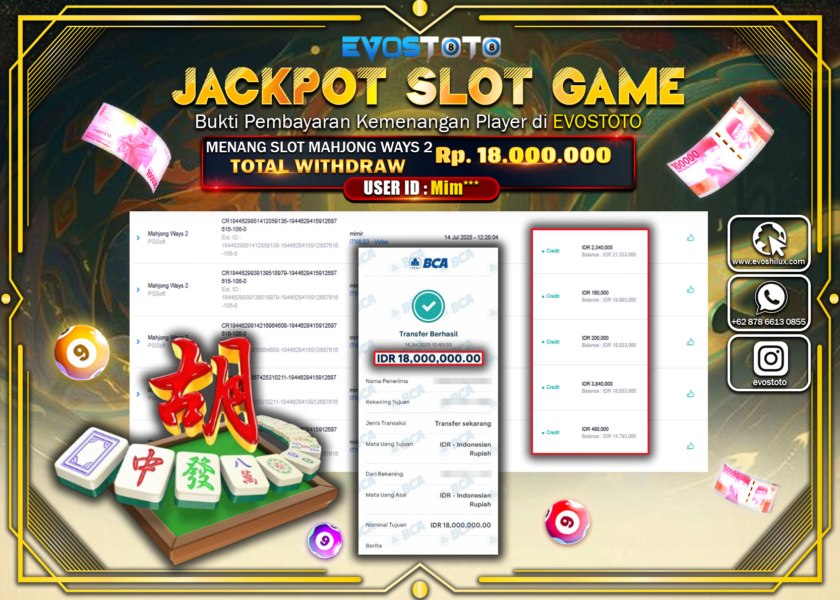 PEMBAYARAN JACKPOT SLOT MAHJONG WAYS 2 Rp.18.000.000 DI BAYAR LANGSUNG !