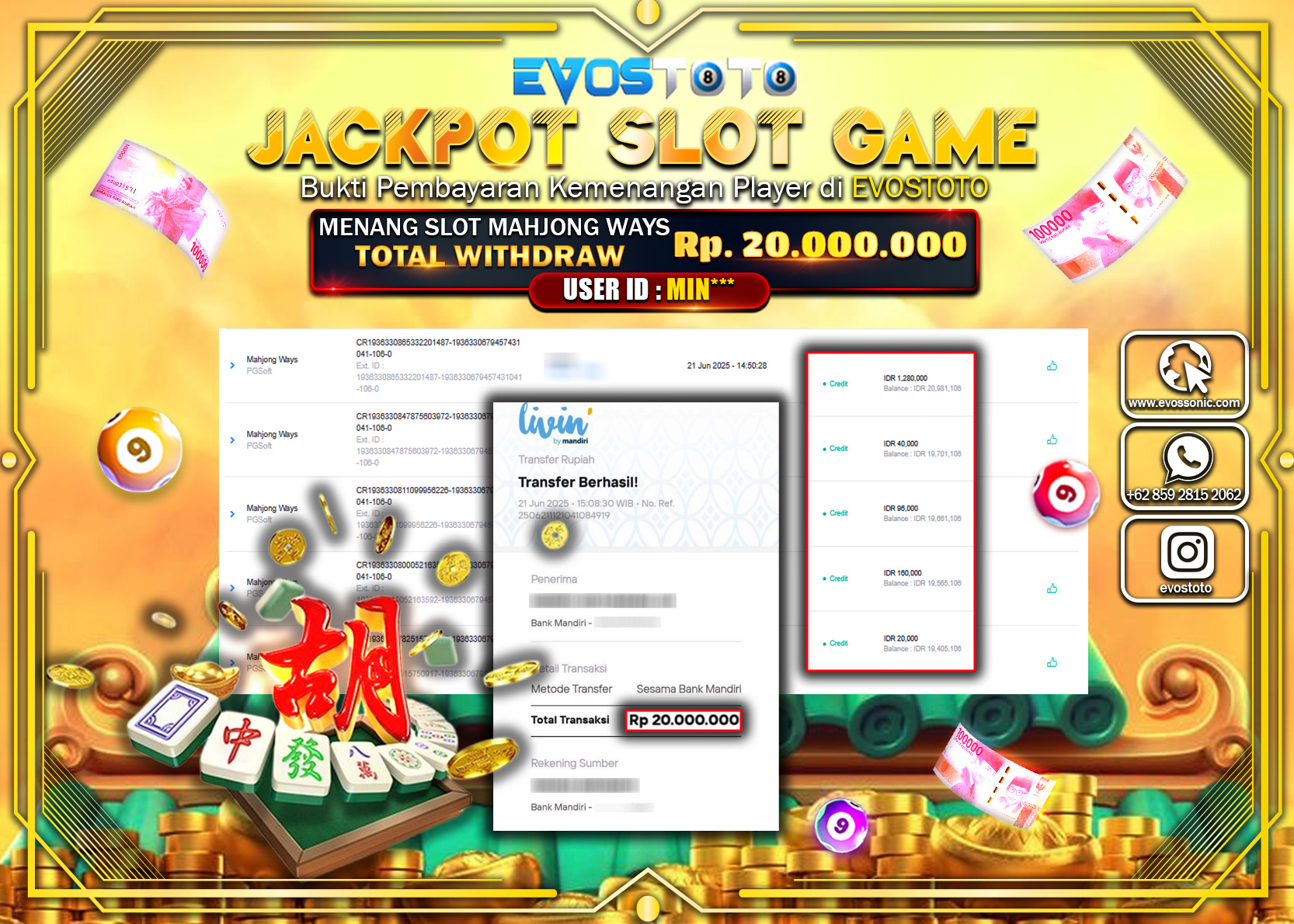 PEMBAYARAN JACKPOT SLOT MAHJONG WAYS RP20.000.000 DI BAYAR LANGSUNG !