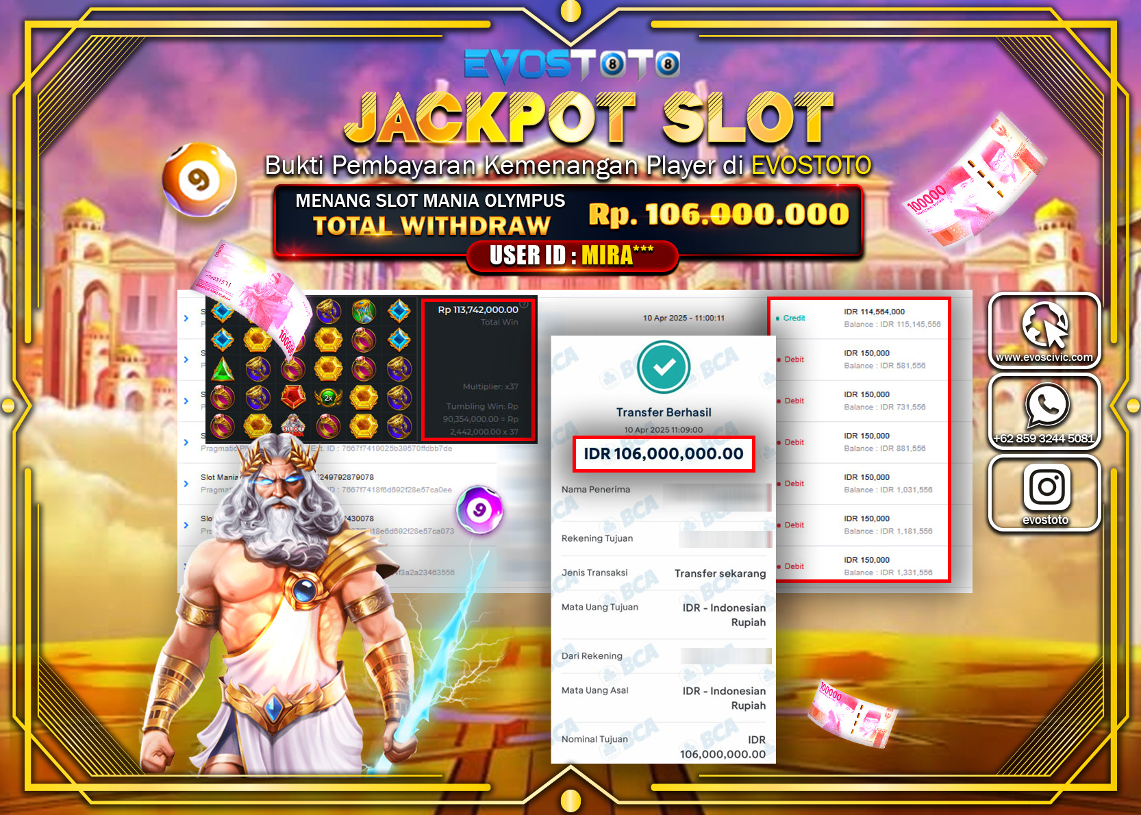 PEMBAYARAN JACKPOT SLOT GATES OF OLYMPUS Rp.106.000.000 DI BAYAR LANGSUNG !