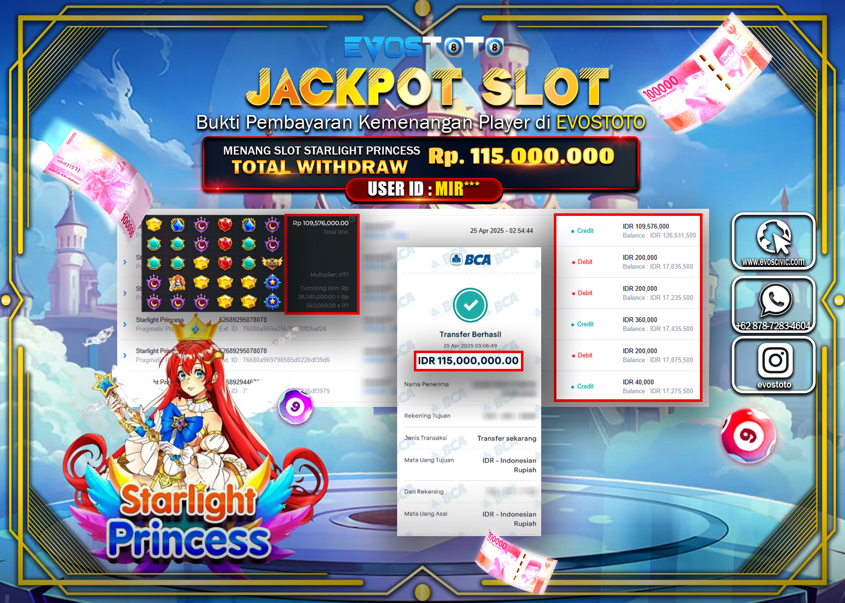 PEMBAYARAN JACKPOT SLOT STARLIGHT PRINCESS  115.000.000 DI BAYAR LANGSUNG !