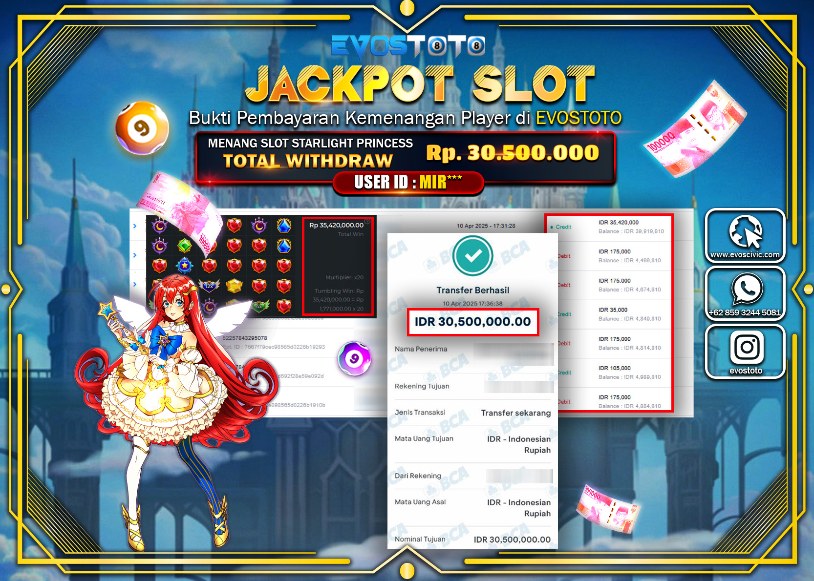 PEMBAYARAN JACKPOT SLOT STARLIGHT PERINCESS Rp.30.500.000 DI BAYAR LANGSUNG !