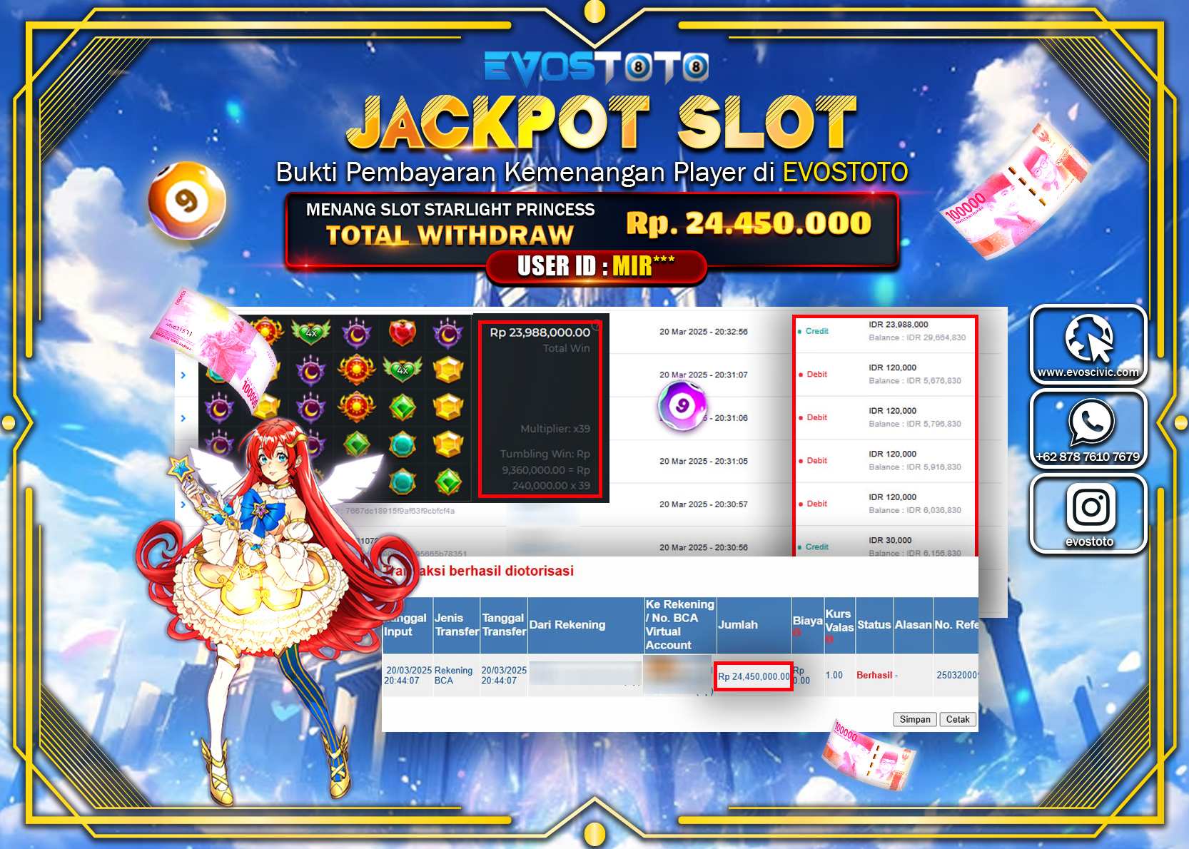 PEMBAYARAN JACKPOT SLOT STARLIGHT PRINCESS Rp.24.450.000 DI BAYAR LANGSUNG !