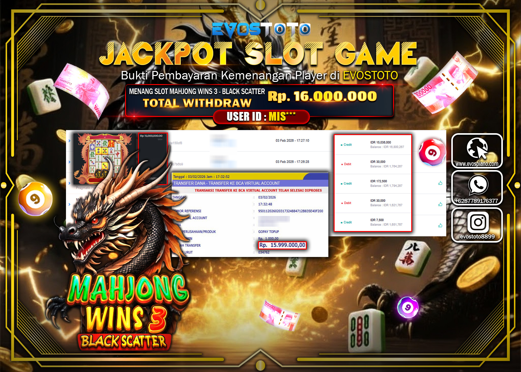 PEMBAYARAN JACKPOT SLOT MAHJONG WINS 3 - BLACK SCATTER Rp.16.000.000 DI BAYAR LANGSUNG !