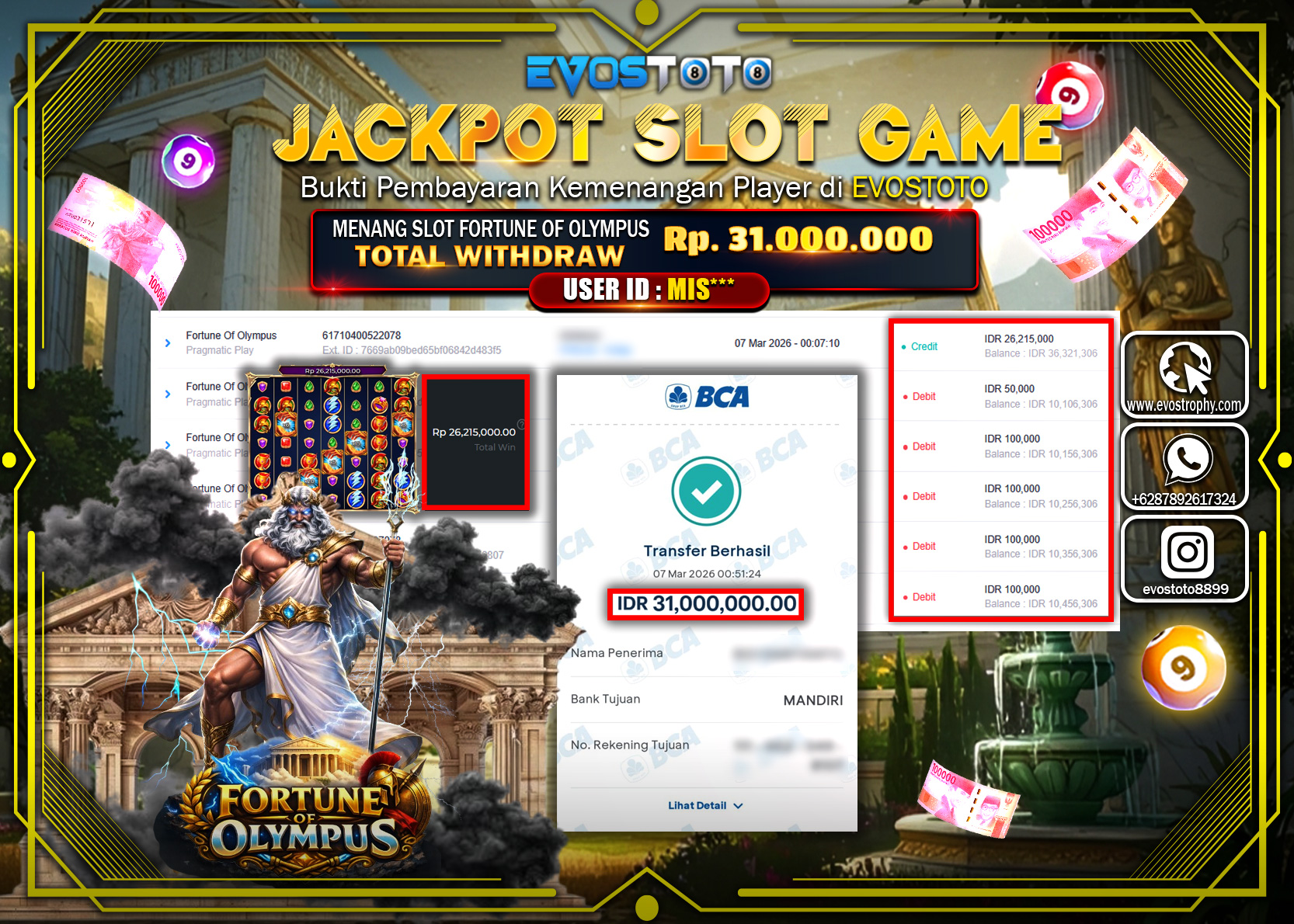 PEMBAYARAN JACKPOT SLOT FORTUNE OLYMPUS Rp.31.000.000 DI BAYAR LANGSUNG !