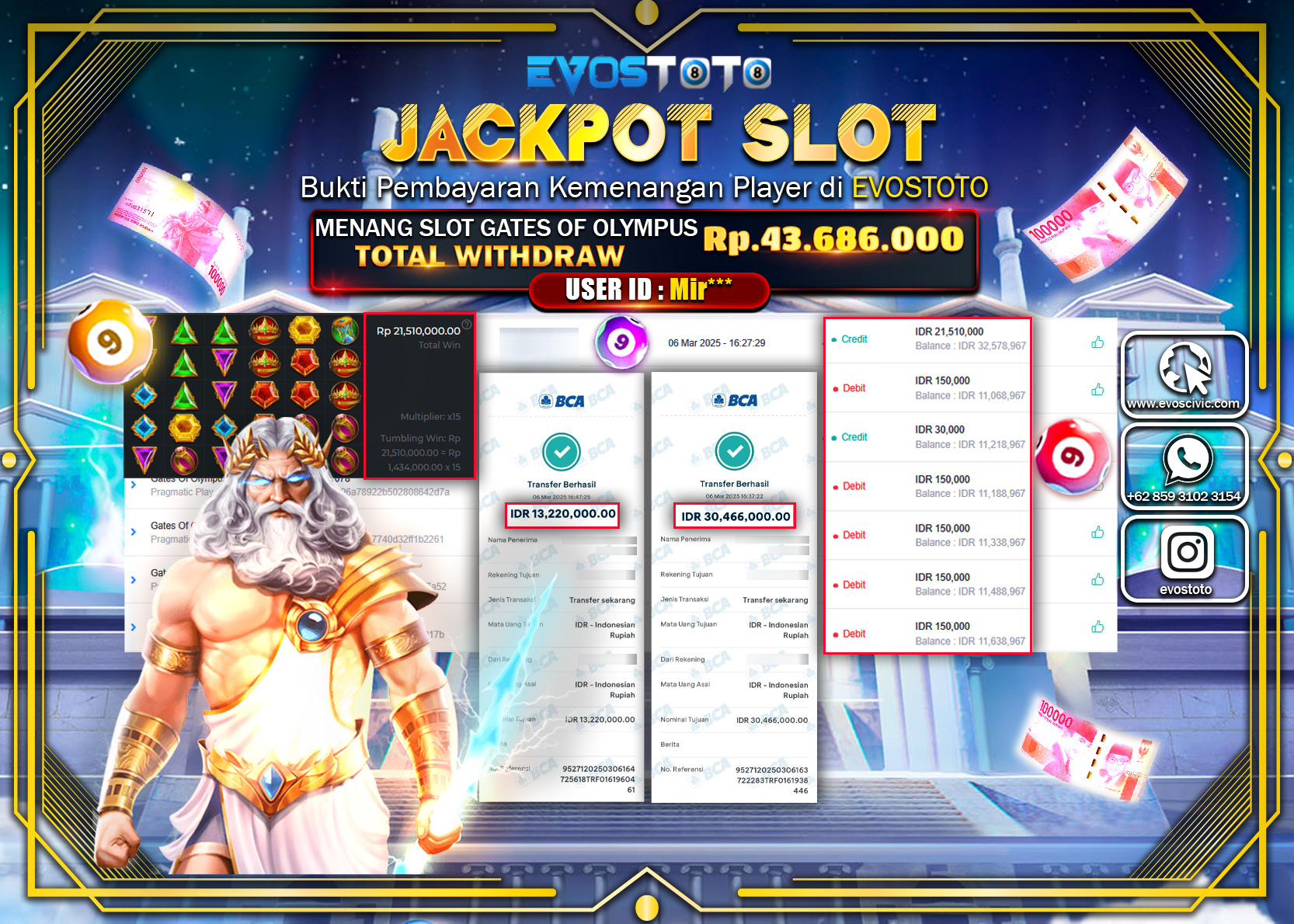PEMBAYARAN JACKPOT SLOT GATES OF OLYMPUS Rp.43.686.000 DI BAYAR LANGSUNG !