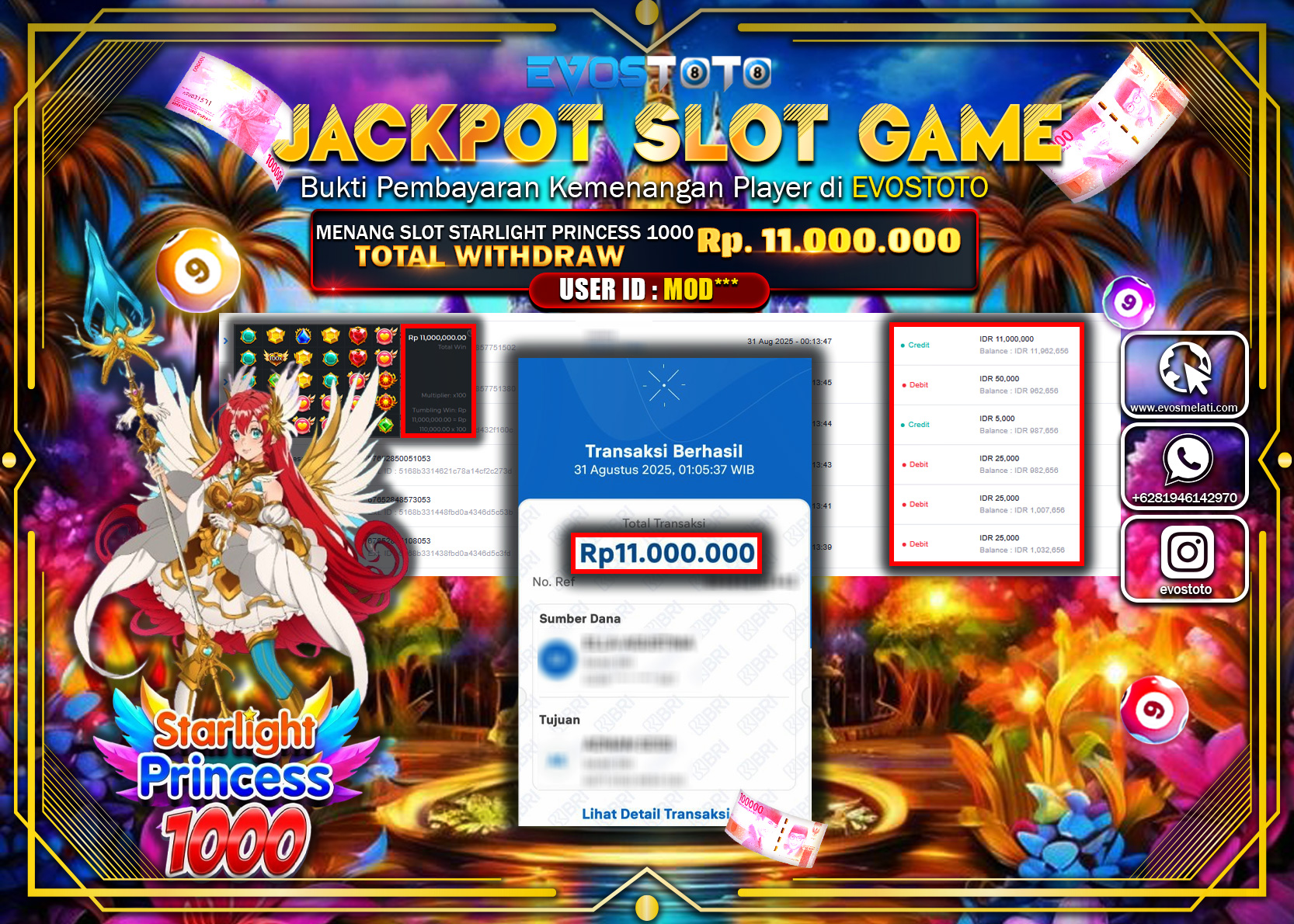 PEMBAYARAN JACKPOT SLOT STARLIGHT PRINCESS 1000 Rp11.000.000 DI BAYAR LANGSUNG !