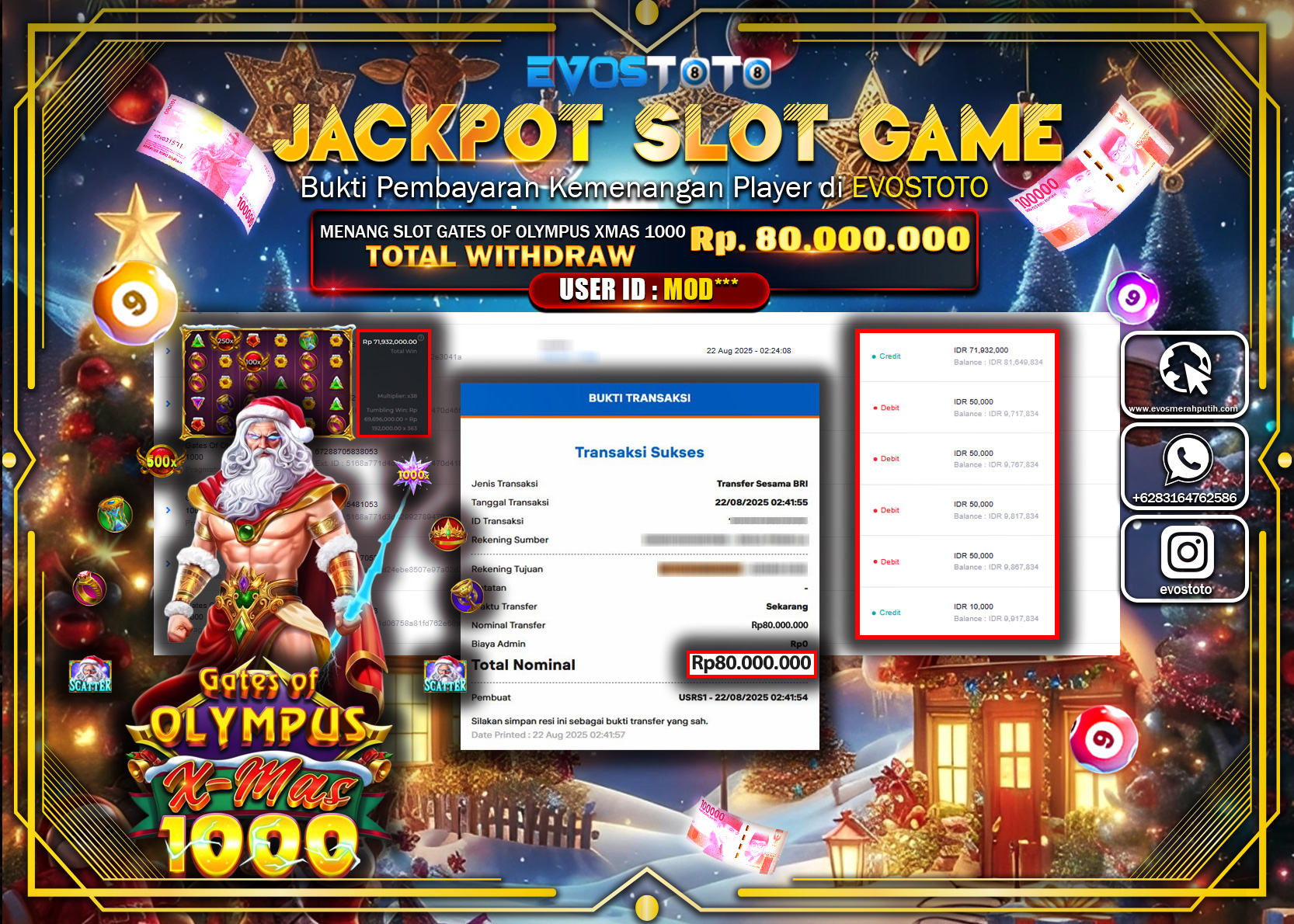 PEMBAYARAN JACKPOT SLOT GATES OF OLYMPUS XMAS 1000 Rp80.000.000 DI BAYAR LANGSUNG !