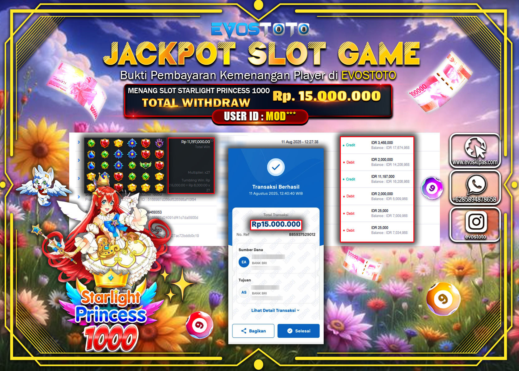 PEMBAYARAN JACKPOT SLOT STARLIGHT PRINCESS 1000 Rp15.000.000 DI BAYAR LANGSUNG !
