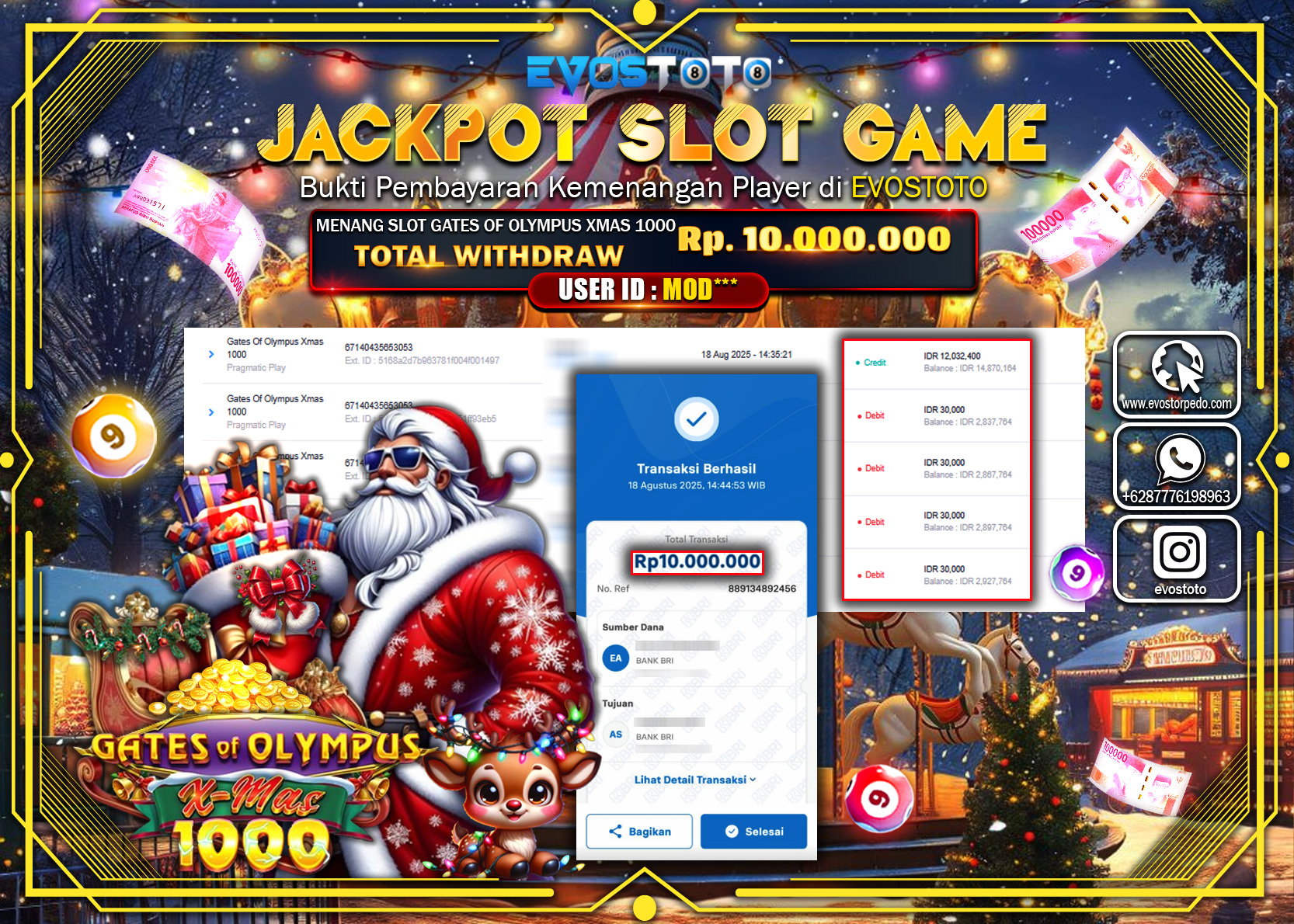 PEMBAYARAN JACKPOT SLOT  GATES OF OLYMPUS XMAS 1000 Rp10.000.000 DI BAYAR LANGSUNG !