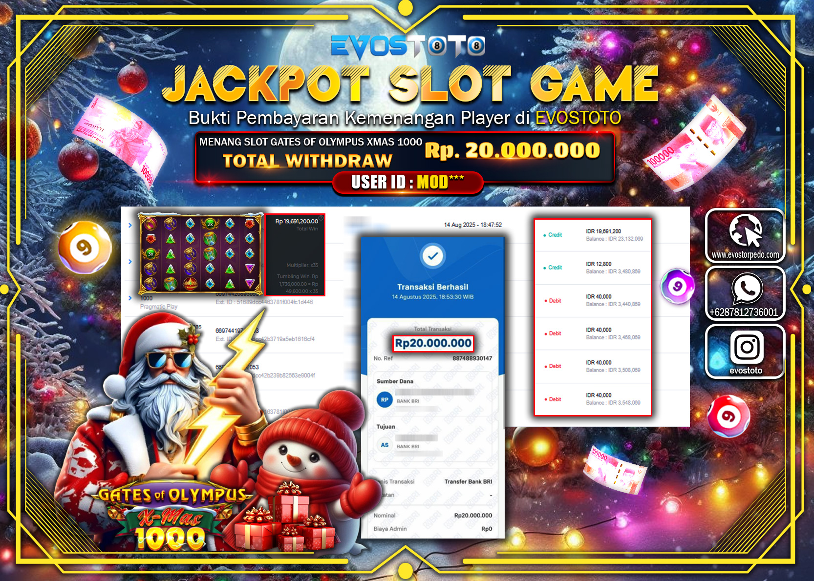 PEMBAYARAN JACKPOT SLOT GATES OF OLYMPUS XMASS 1000 Rp20.000.000 DI BAYAR LANGSUNG !