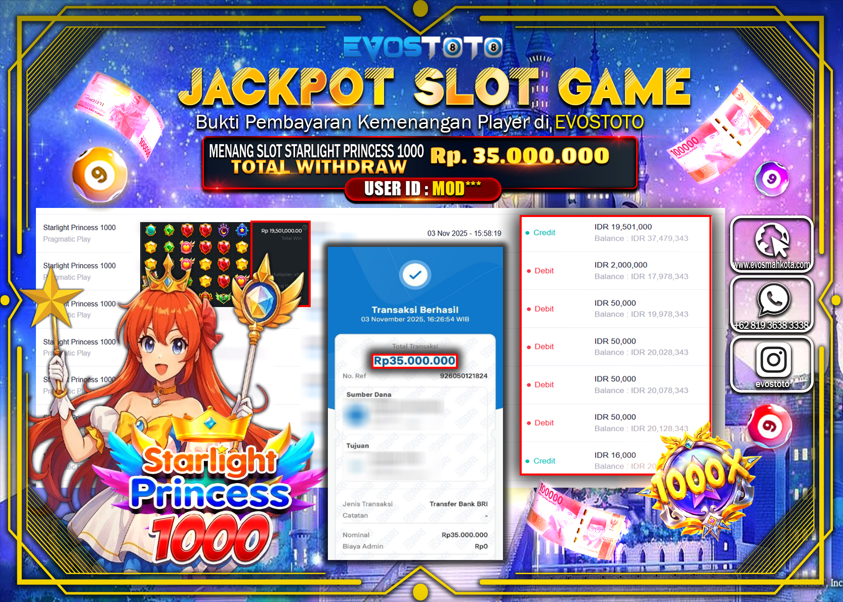 PEMBAYARAN JACKPOT SLOT STARLIGHT PRINCESS 1000 Rp35.000.000 DI BAYAR LANGSUNG !