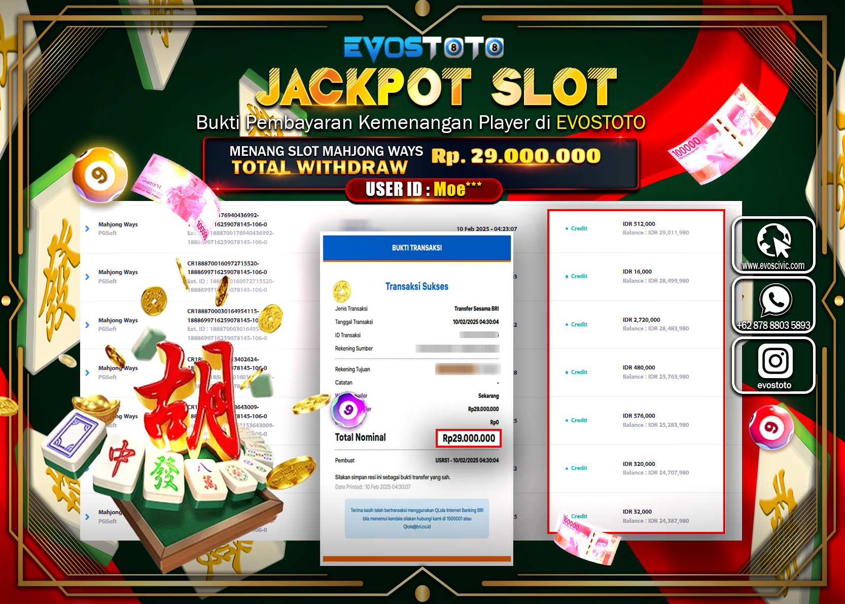 PEMBAYARAN JACKPOT SLOT MAHJONG WAYS Rp.29.000.000 DI BAYAR LANGSUNG !