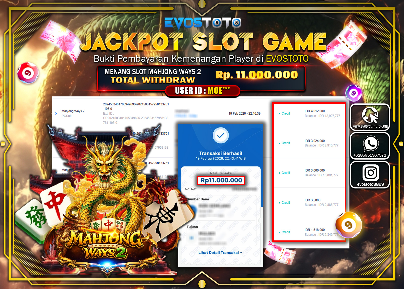 PEMBAYARAN JACKPOT SLOT MAHJONG WAYS 2 Rp.11.000.000 DI BAYAR LANGSUNG !