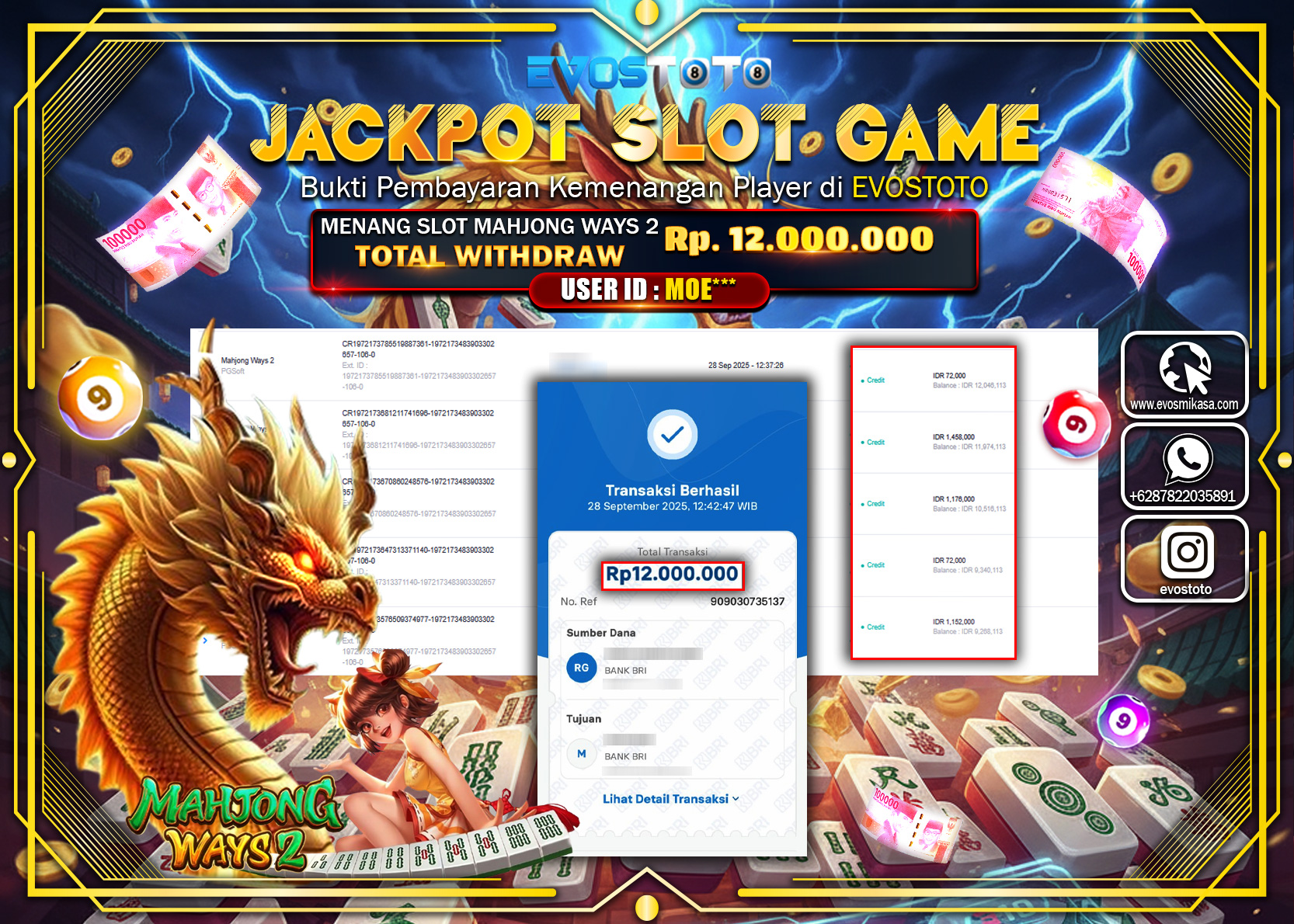 PEMBAYARAN JACKPOT SLOT MAHJONG WAYS 2  Rp12.000.000 DI BAYAR LANGSUNG !