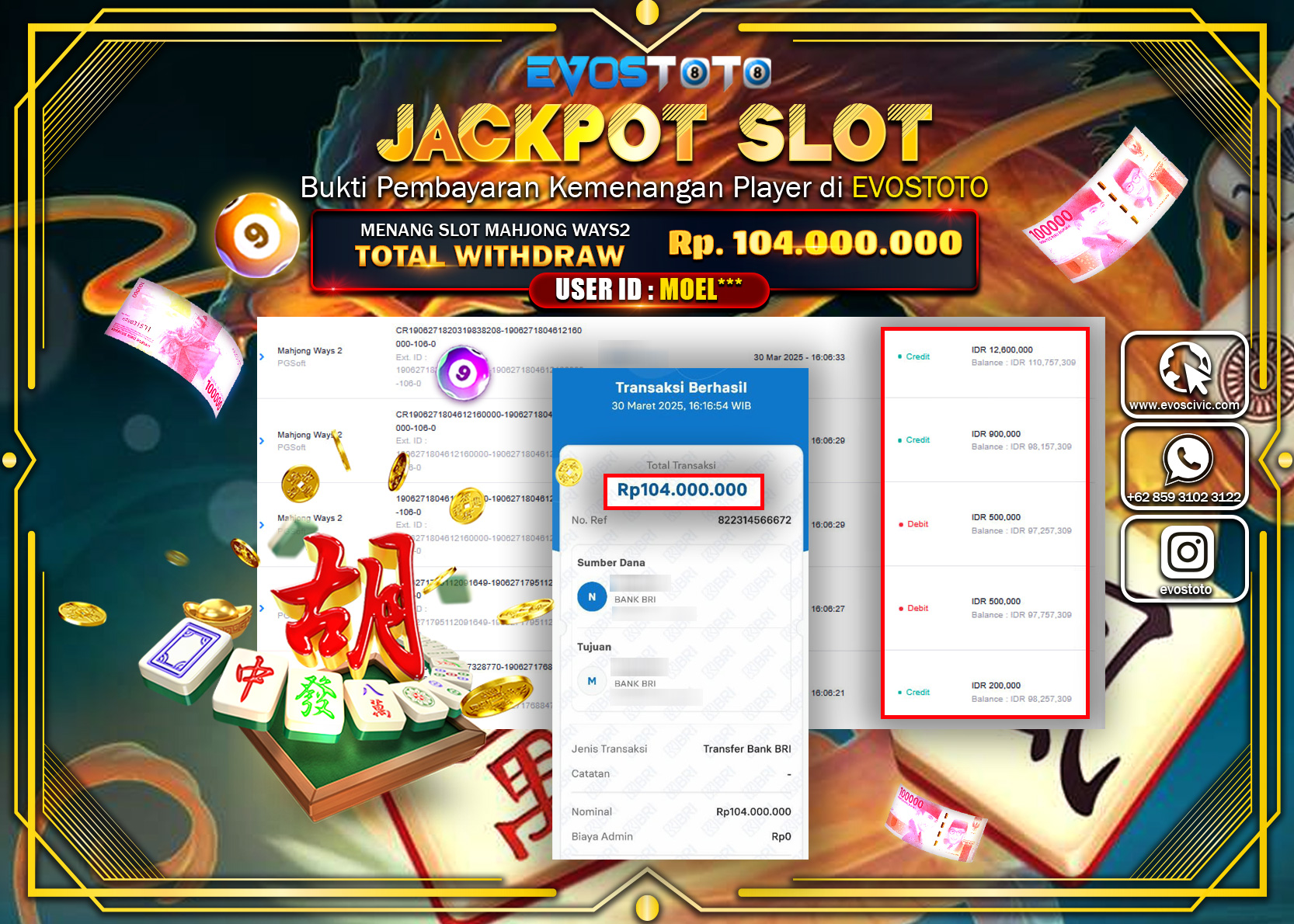 PEMBAYARAN JACKPOT SLOT MAHJJONG WAYS 2 Rp.104.000.000 DI BAYAR LANGSUNG !