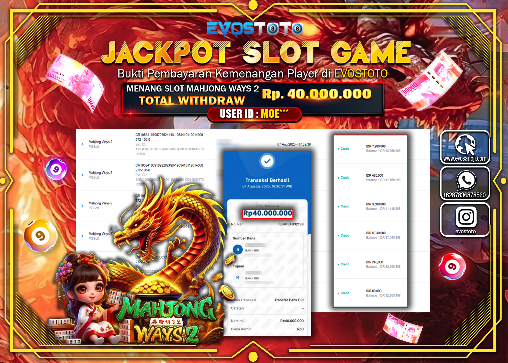 PEMBAYARAN JACKPOT SLOT MAHJONG WAYS 2 Rp40.000.000 DI BAYAR LANGSUNG !