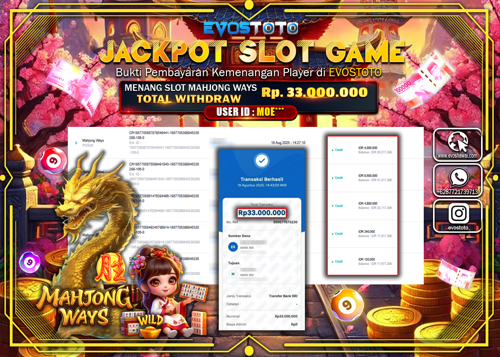 PEMBAYARAN JACKPOT SLOT MAHJONG WAYS  Rp33.000.000 DI BAYAR LANGSUNG !