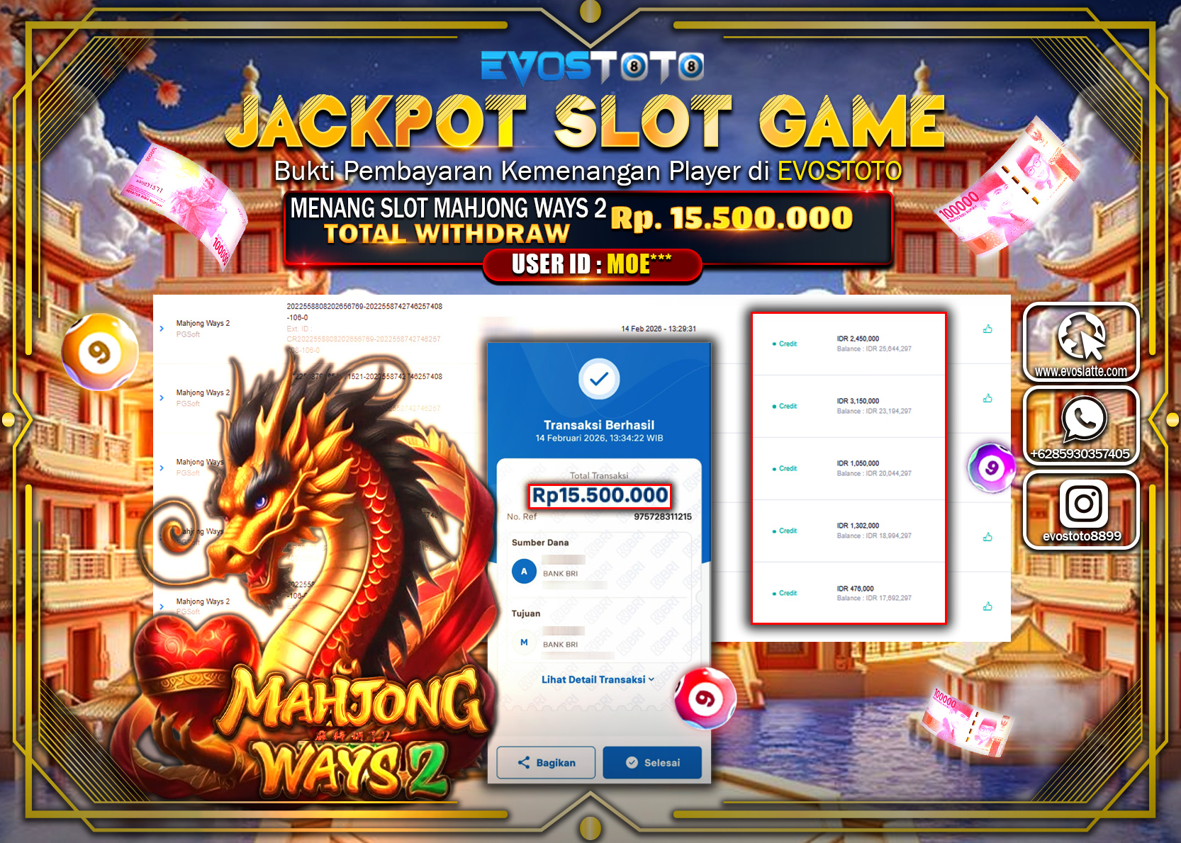 PEMBAYARAN JACKPOT SLOT MAHJONG WAYS 2 Rp.15.500.000 DI BAYAR LANGSUNG !