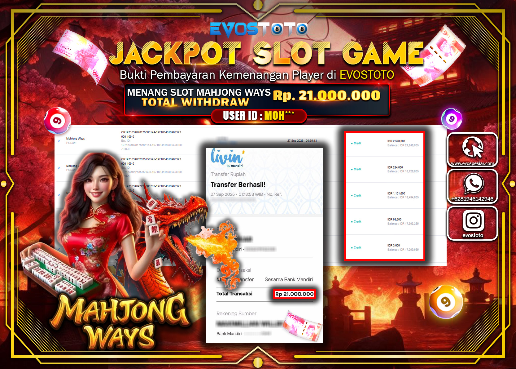 PEMBAYARAN JACKPOT SLOT MAHJONG WAYS 21.000.000 DI BAYAR LANGSUNG !