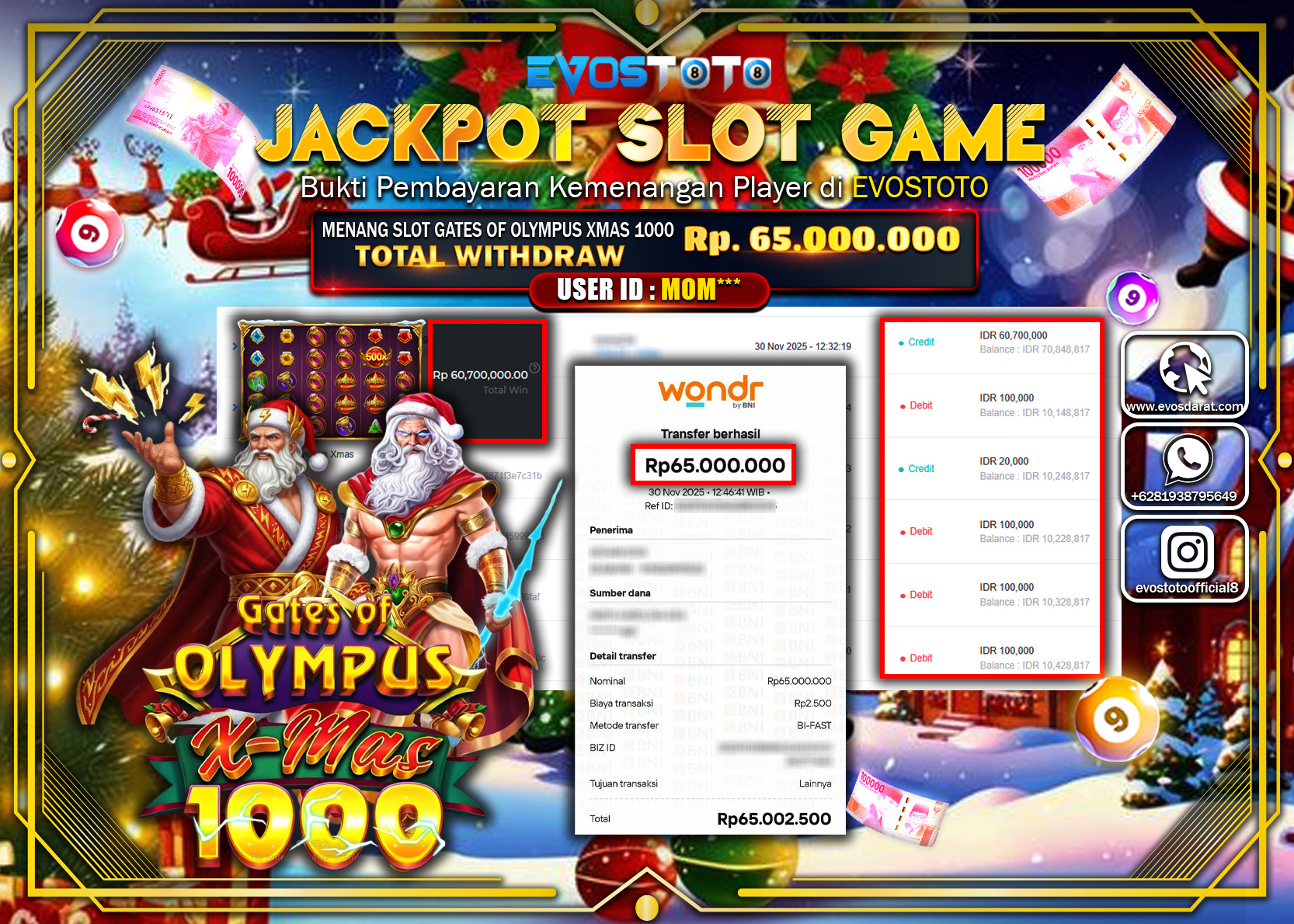 PEMBAYARAN JACKPOT SLOT GATES OF OLYMPUS XMAS 1000 Rp.65.000.000 DI BAYAR LANGSUNG !