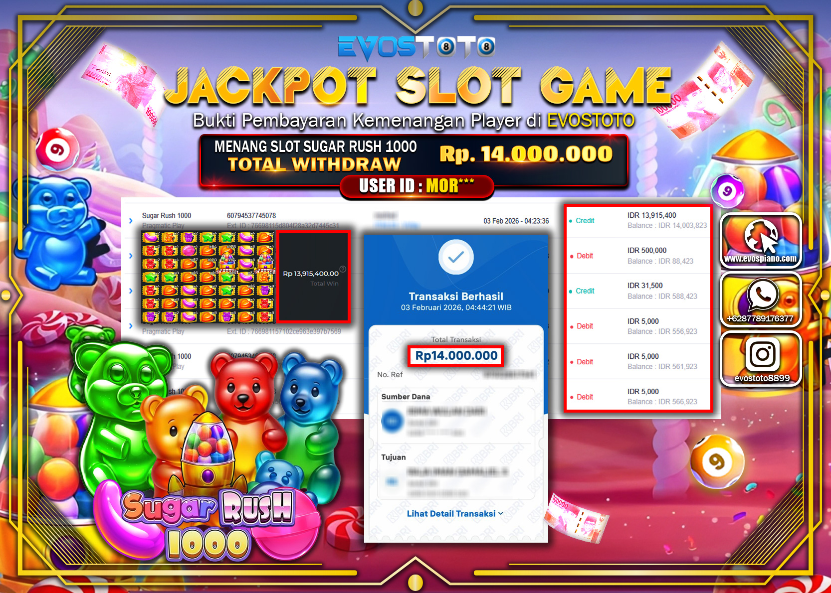 PEMBAYARAN JACKPOT SLOT SUGAR RUSH 1000 Rp.14.000.000 DI BAYAR LANGSUNG !