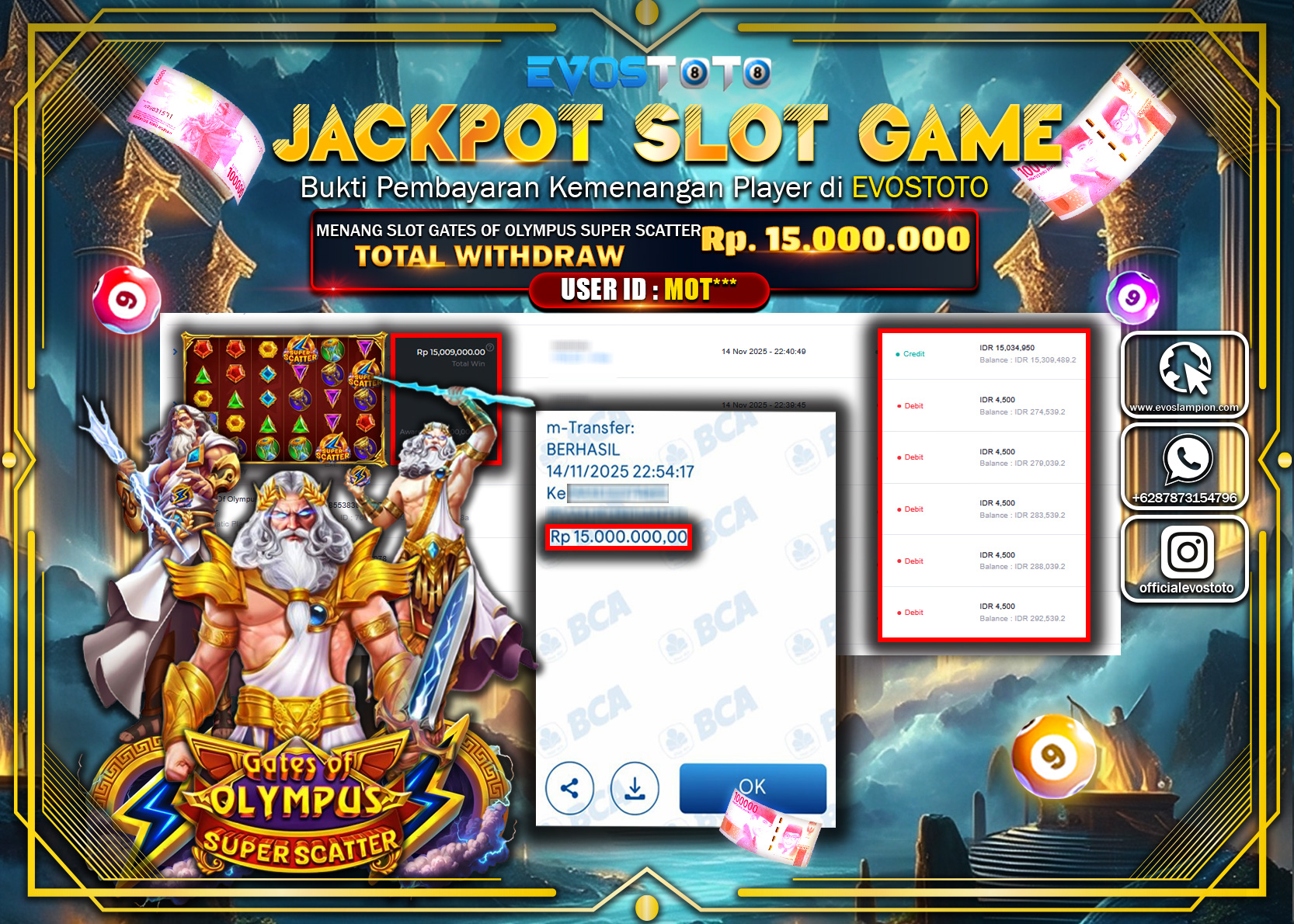 PEMBAYARAN JACKPOT SLOT GATES OF OLYMPUS SUPER SCATTER Rp15.000.000 DI BAYAR LANGSUNG !