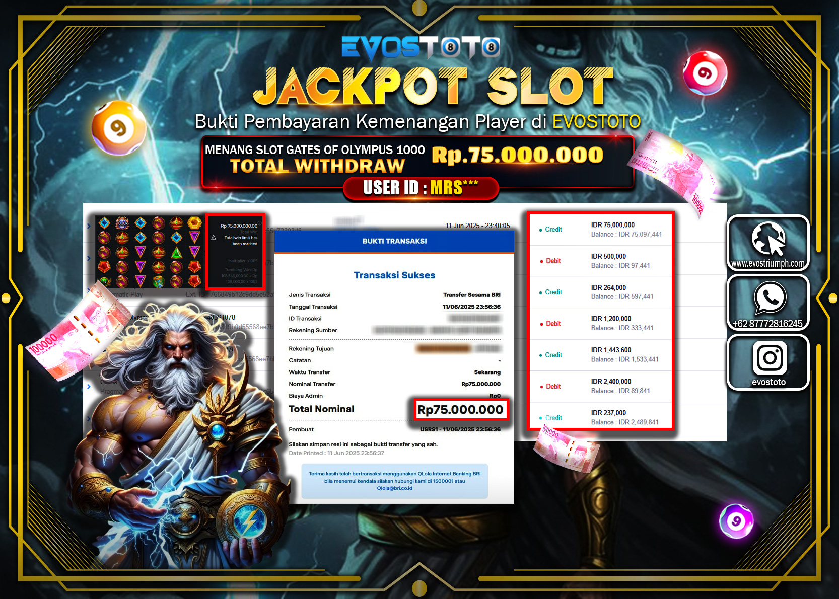 PEMBAYARAN JACKPOT SLOT GATES OF OLYMPUS 1000 75.000.000 DI BAYAR LANGSUNG !