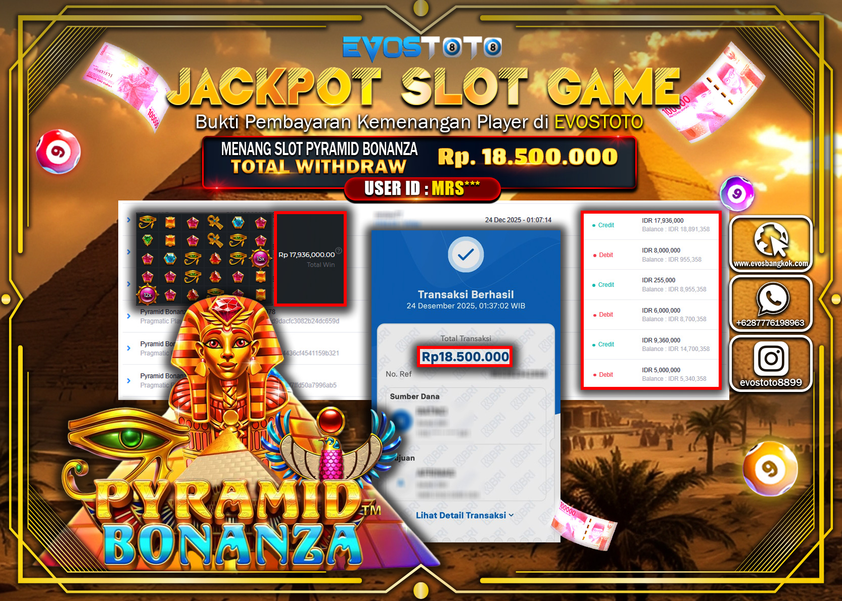 PEMBAYARAN JACKPOT SLOT PYRAMID BONANZA Rp.18.500.000 DI BAYAR LANGSUNG !