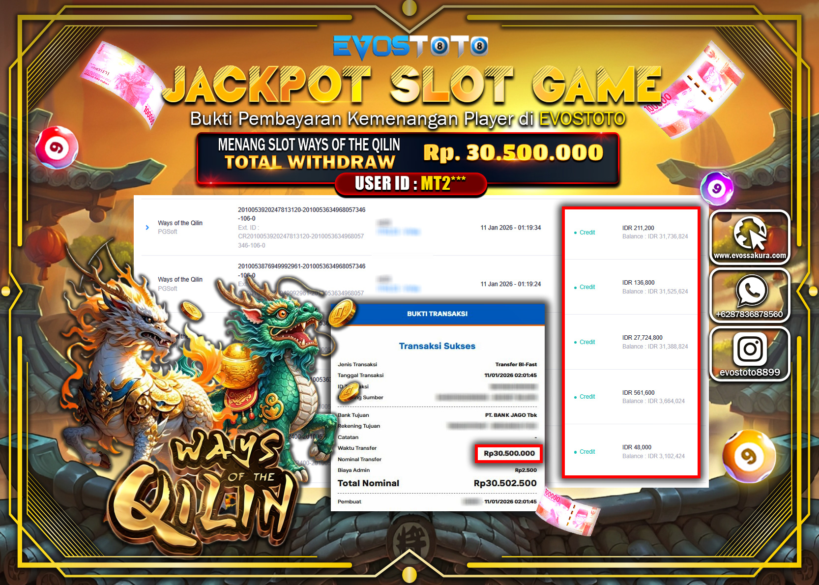PEMBAYARAN JACKPOT SLOT WAYS OF THE QILIN Rp.30.500.000 DI BAYAR LANGSUNG !