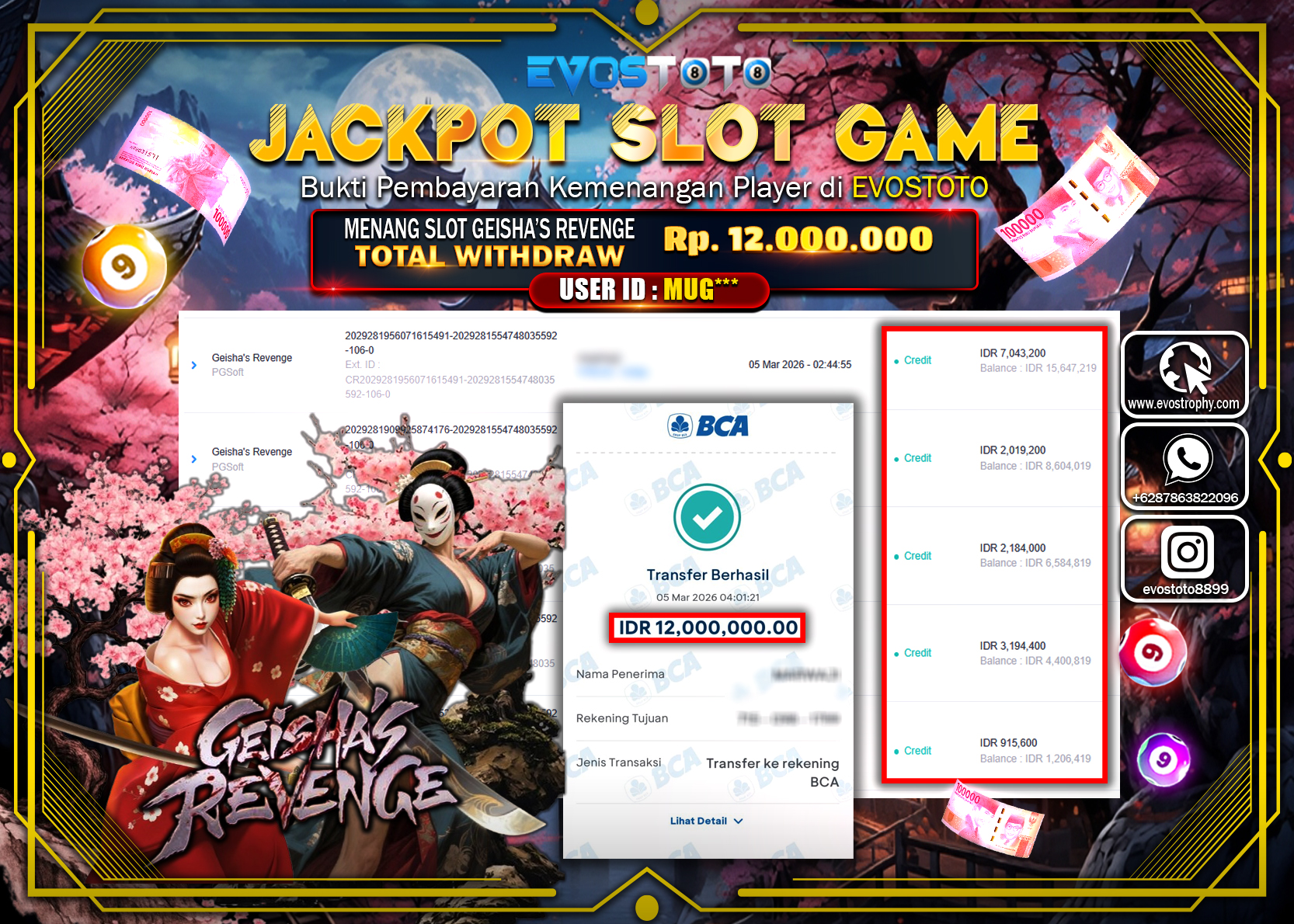 PEMBAYARAN JACKPOT SLOT GEISHAS REVENGE Rp.12.000.000 DI BAYAR LANGSUNG !