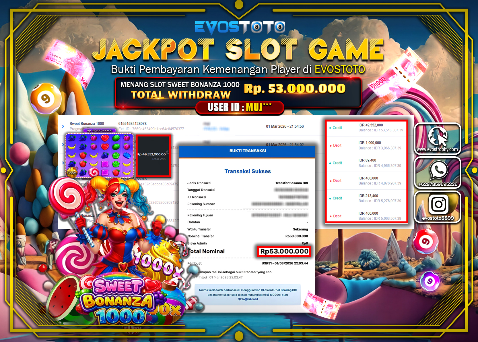 PEMBAYARAN JACKPOT SLOT SWEET BONANZA 1000 Rp.53.000.000 DI BAYAR LANGSUNG !