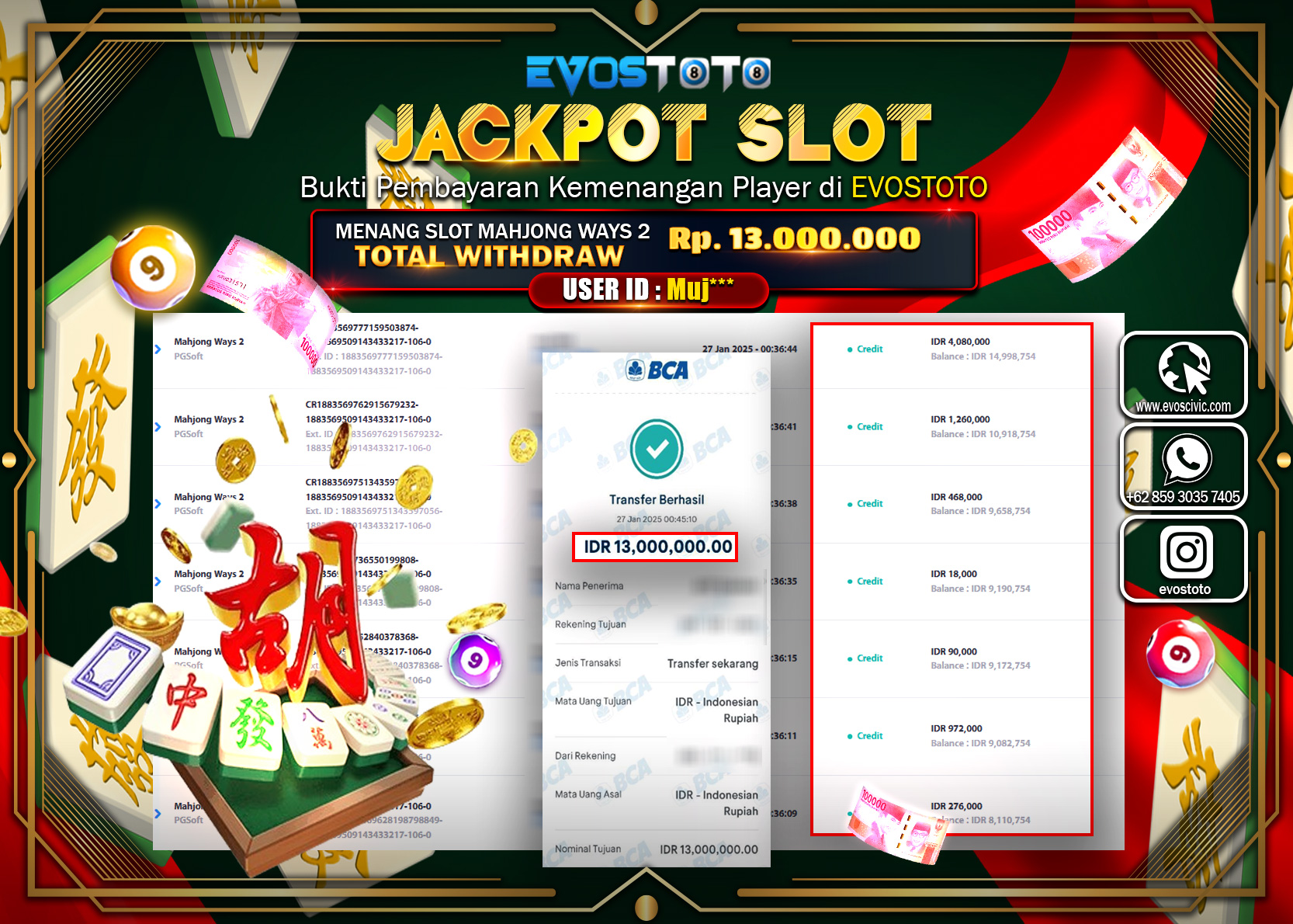 PEMBAYARAN JACKPOT SLOT MAHJONG WAYS 2 Rp.13.000.000 DI BAYAR LANGSUNG !