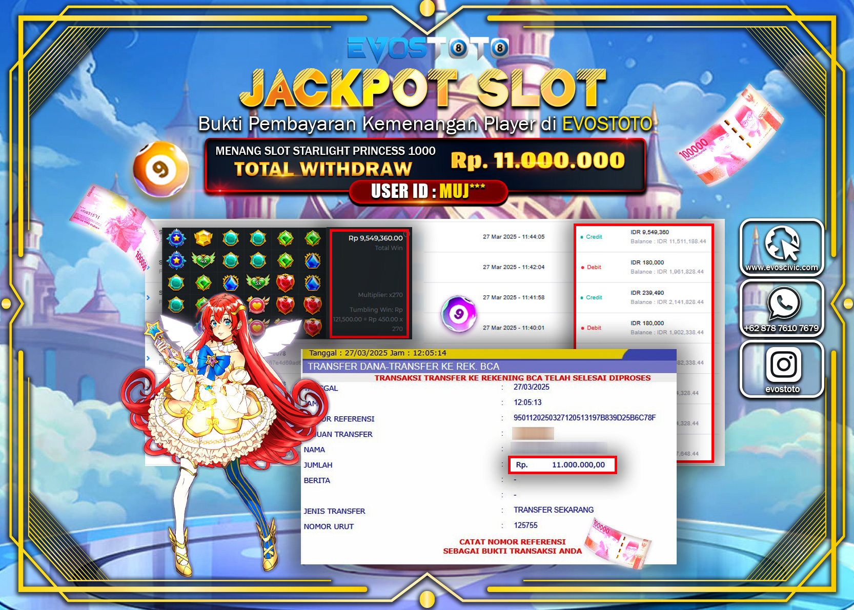 PEMBAYARAN JACKPOT SLOT STARLIGHT PRINCES 1000 Rp.11.000.000 DI BAYAR LANGSUNG !