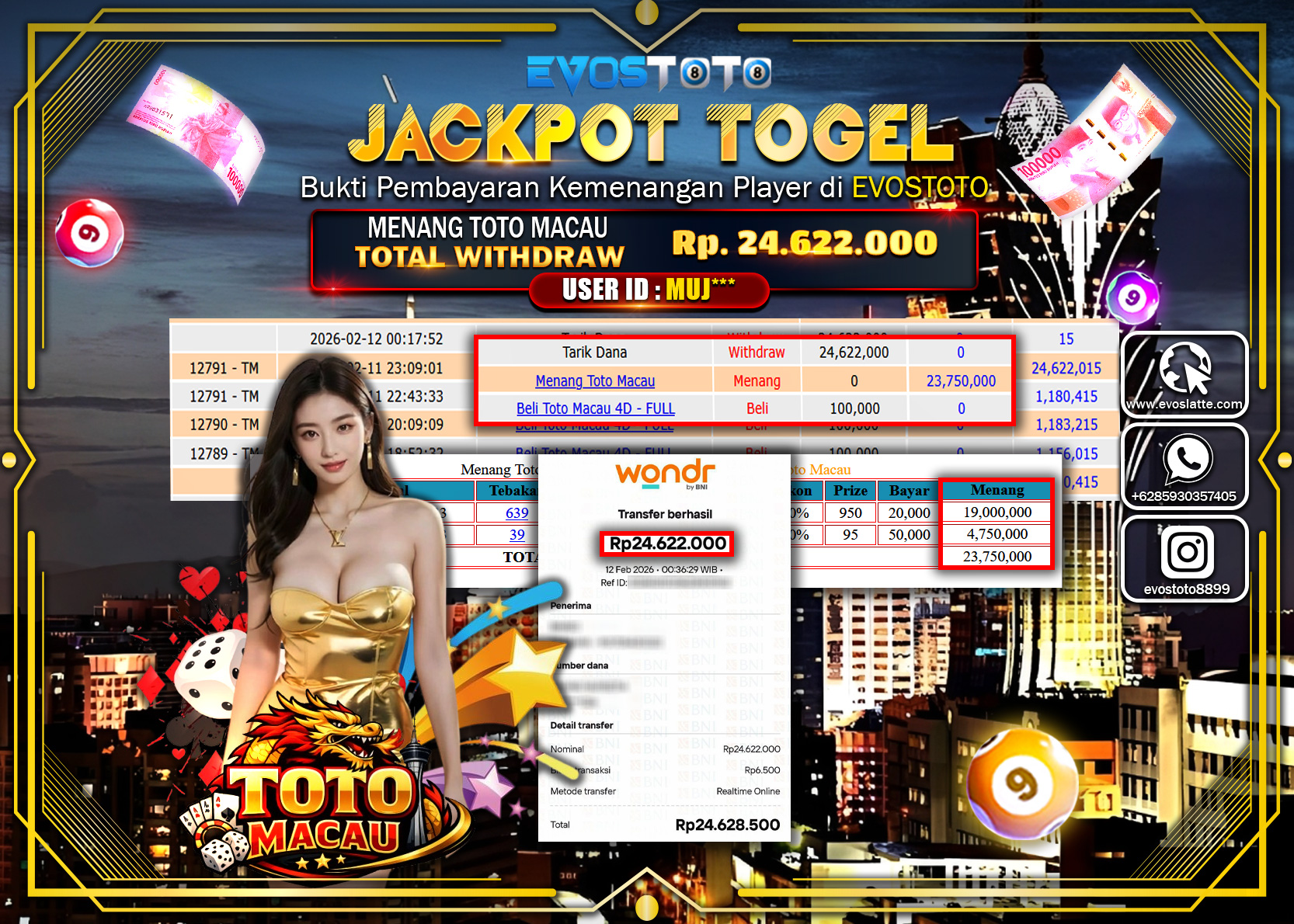 PEMBAYARAN JACKPOT TOGEL TOTO MACAU Rp.24.622.000 DI BAYAR LANGSUNG !