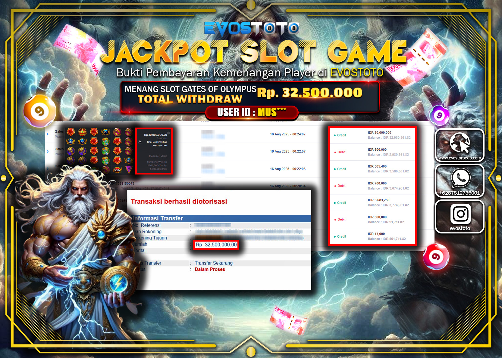 PEMBAYARAN JACKPOT SLOT GATES OF OLYMPUS Rp32.500.000 DI BAYAR LANGSUNG !