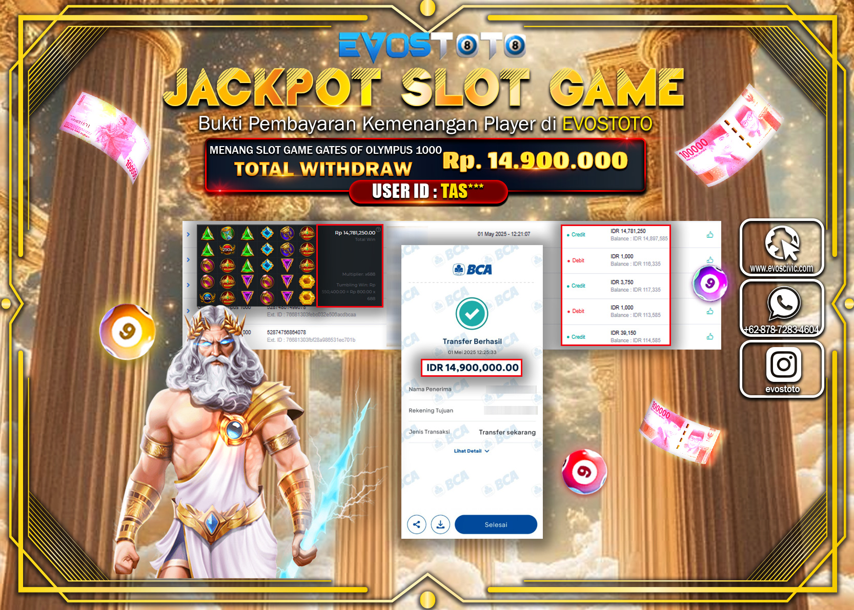 PEMBAYARAN JACKPOT SLOT GATES OF OLYMPUS 1000 Rp.14.900.000 DI BAYAR LANGSUNG !