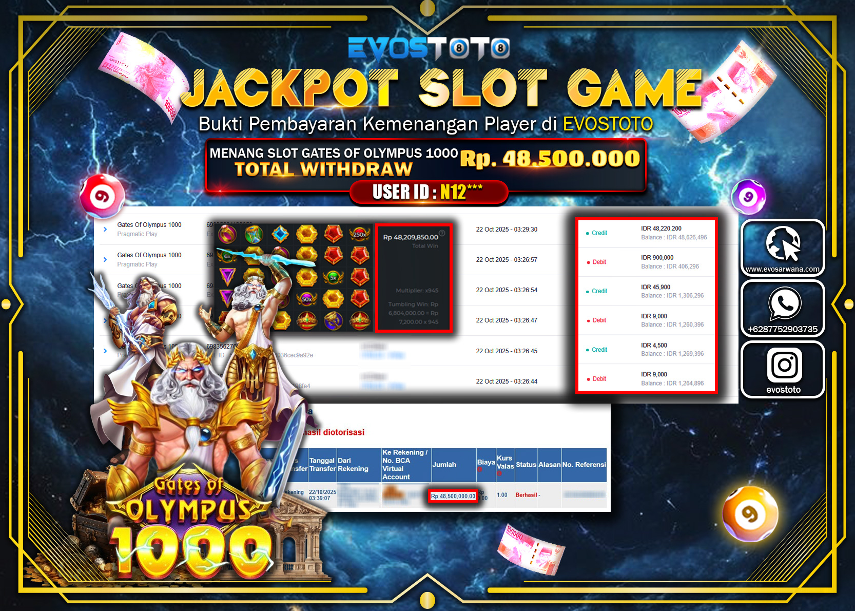 PEMBAYARAN JACKPOT SLOT GATES OF OLYMPUS 1000 Rp48.500.000 DI BAYAR LANGSUNG !
