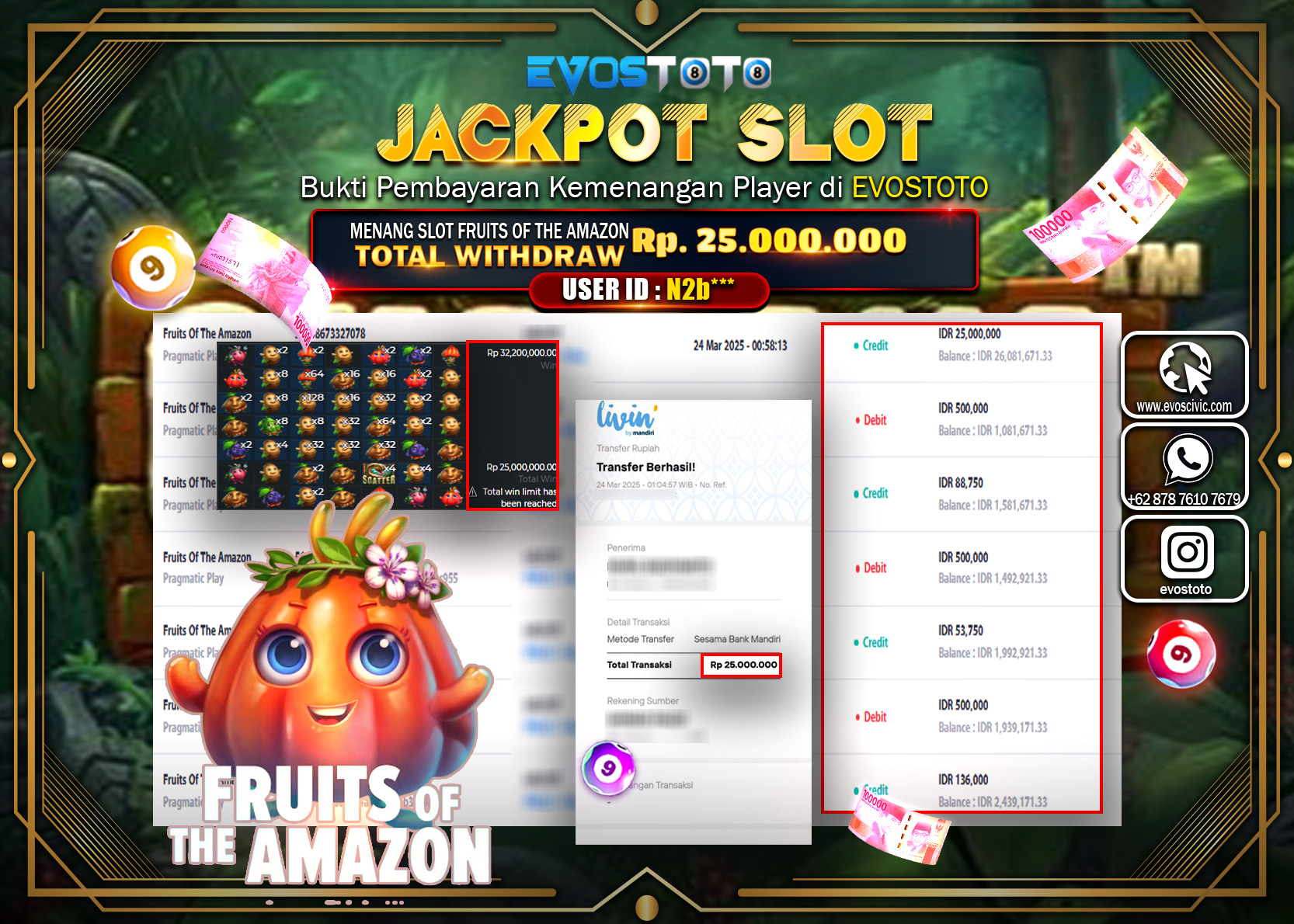 PEMBAYARAN JACKPOT SLOT FRUIT OF THE AMAZON Rp.25.000.000 DI BAYAR LANGSUNG !