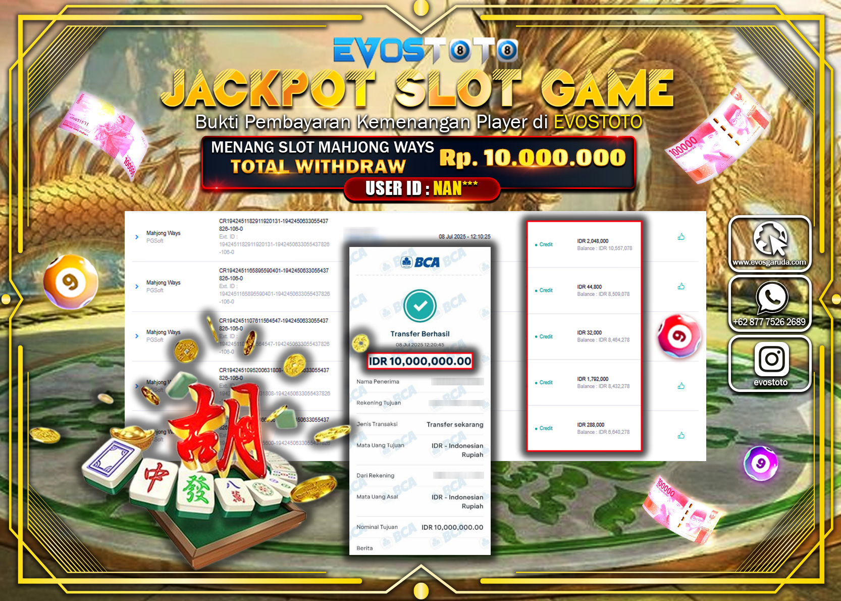 PEMBAYARAN JACKPOT SLOT MAHJONG WAYS RP10.000.000 DI BAYAR LANGSUNG !