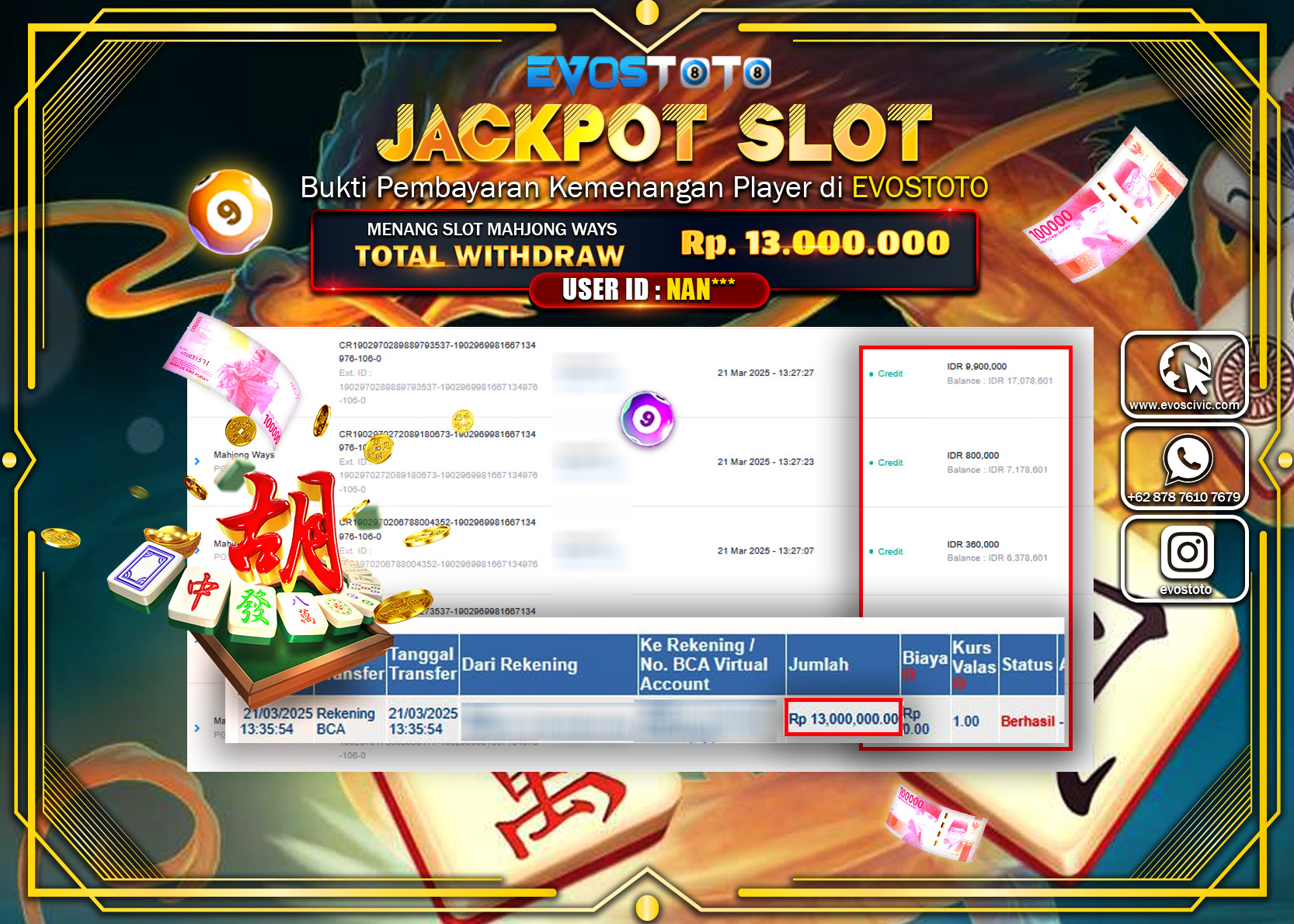 PEMBAYARAN JACKPOT SLOT MAHJJONG WAYS Rp.13.000.000 DI BAYAR LANGSUNG !