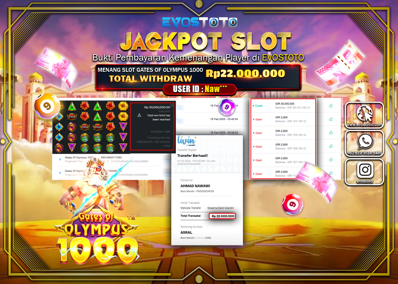 PEMBAYARAN JACKPOT SLOT GATES OF OLYMPUS 1000 Rp.22.000.000 DI BAYAR LANGSUNG !