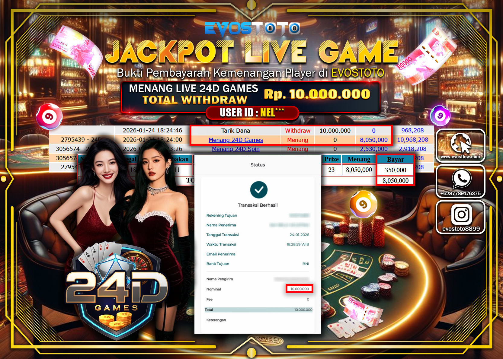 PEMBAYARAN JACKPOT LIVE 24D GAMES Rp.10.000.000 DI BAYAR LANGSUNG !