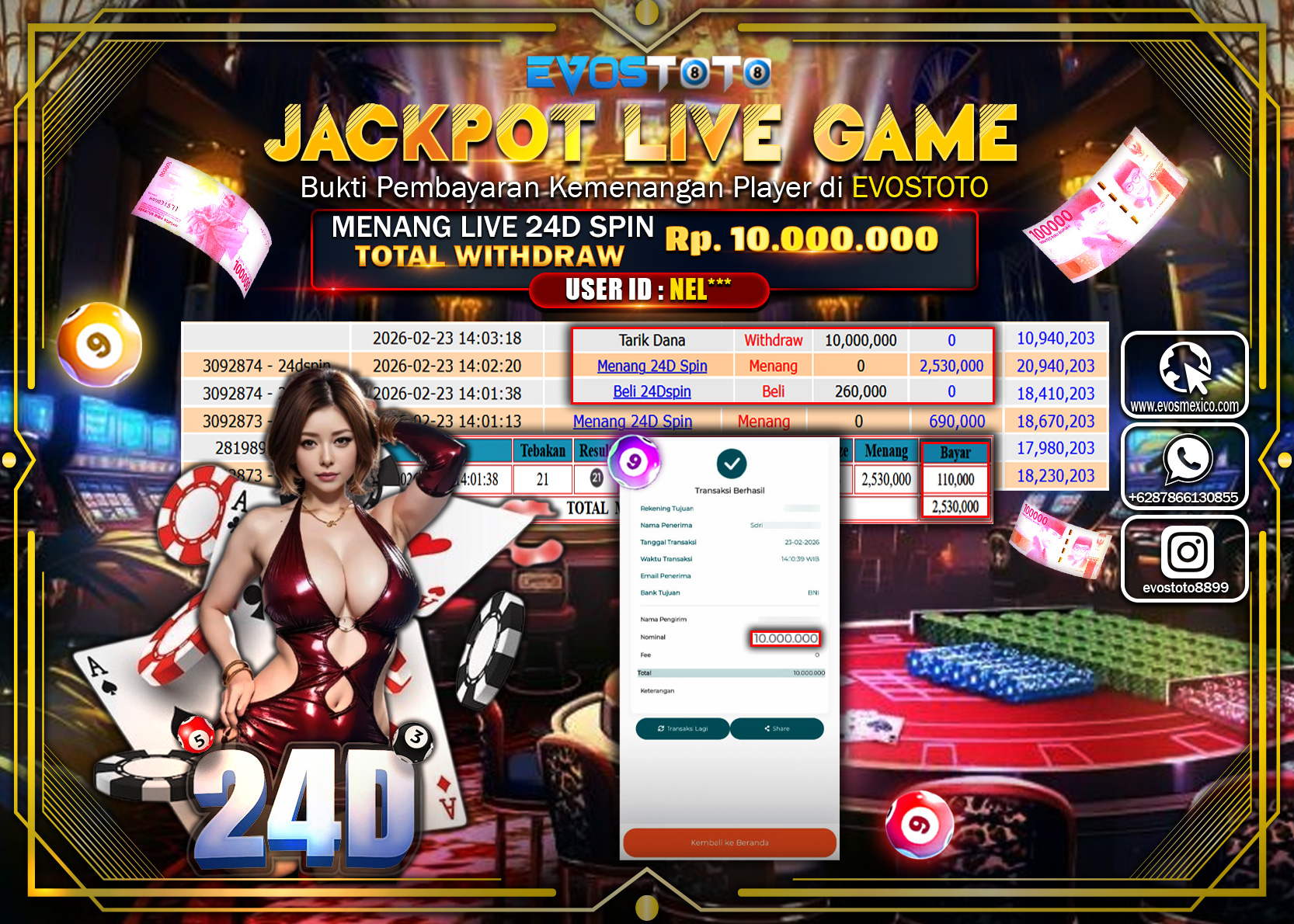 PEMBAYARAN JACKPOT LIVE 24D SPIN Rp.10.000.000 DI BAYAR LANGSUNG !