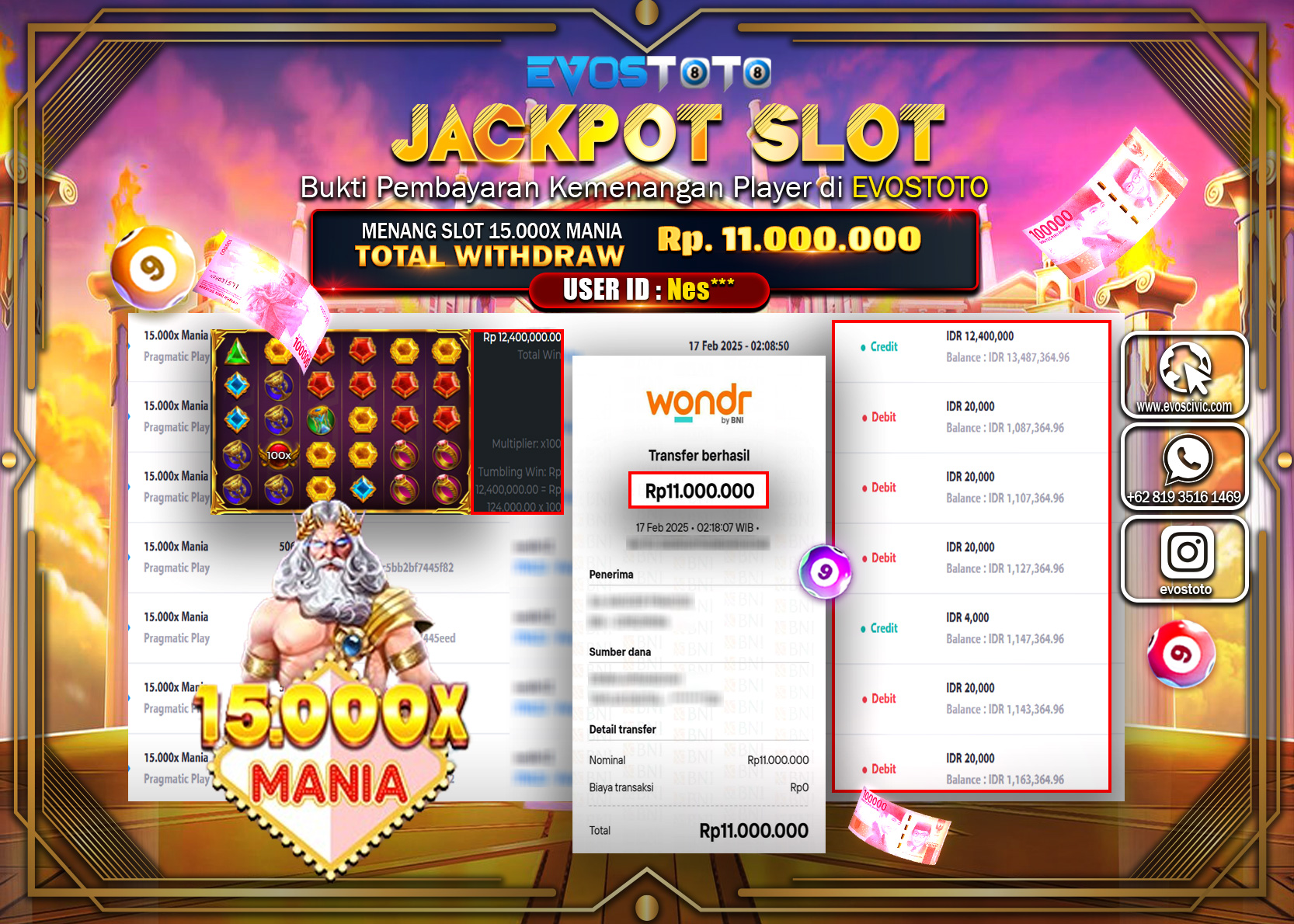 PEMBAYARAN JACKPOT SLOT 15.000X MANIA Rp.11.000.000 DI BAYAR LANGSUNG !
