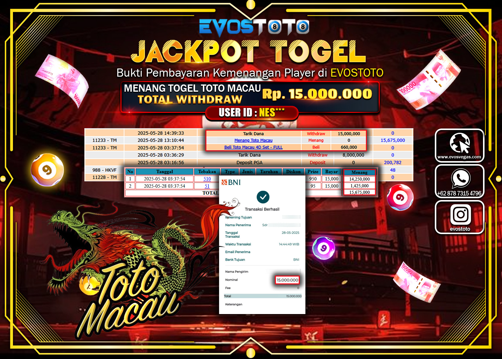 PEMBAYARAN JACKPOT TOGEL TOTO MACAU Rp15.000.000 DI BAYAR LANGSUNG !