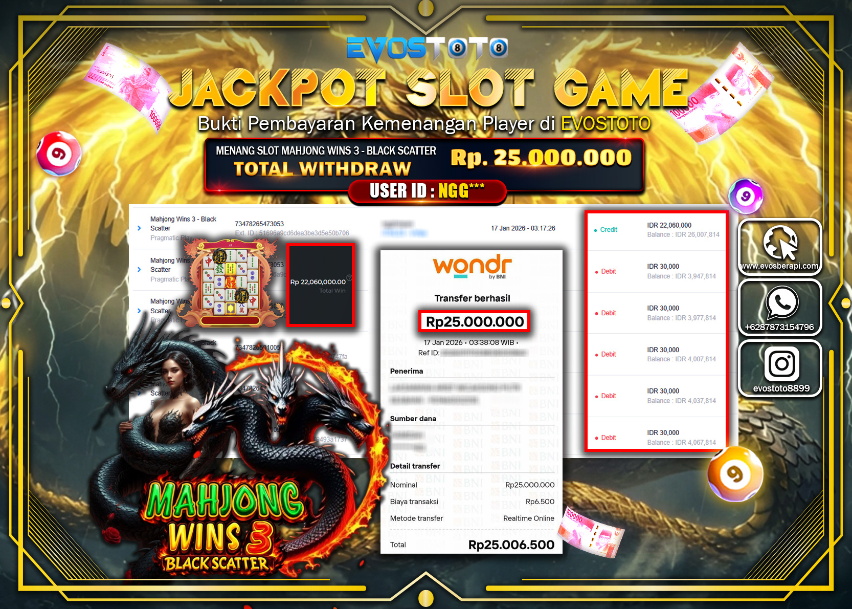 PEMBAYARAN JACKPOT SLOT MAHJONG WINS 3 - BLACK SCATTER Rp.25.000.000 DI BAYAR LANGSUNG !