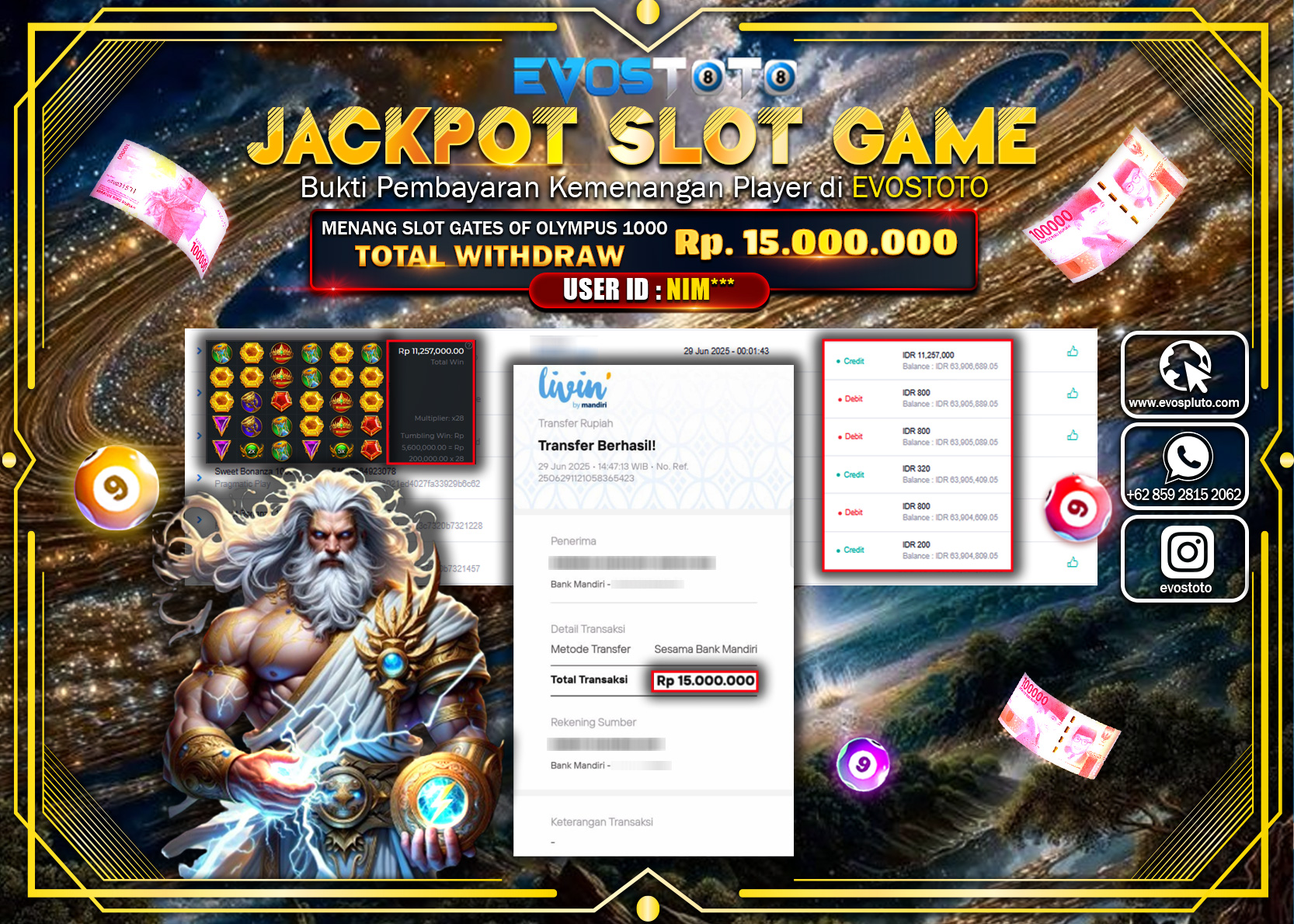 PEMBAYARAN JACKPOT SLOT GATES OF OLYMPUS 1000 RP15.000.000 DI BAYAR LANGSUNG !