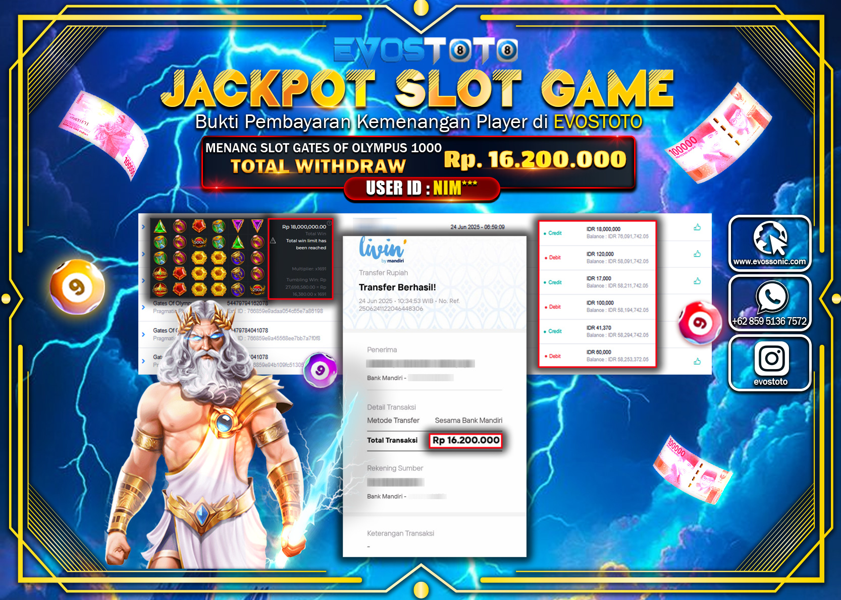 PEMBAYARAN JACKPOT SLOT GATES OF OLYMPUS 1000 RP16.200.000 DI BAYAR LANGSUNG !