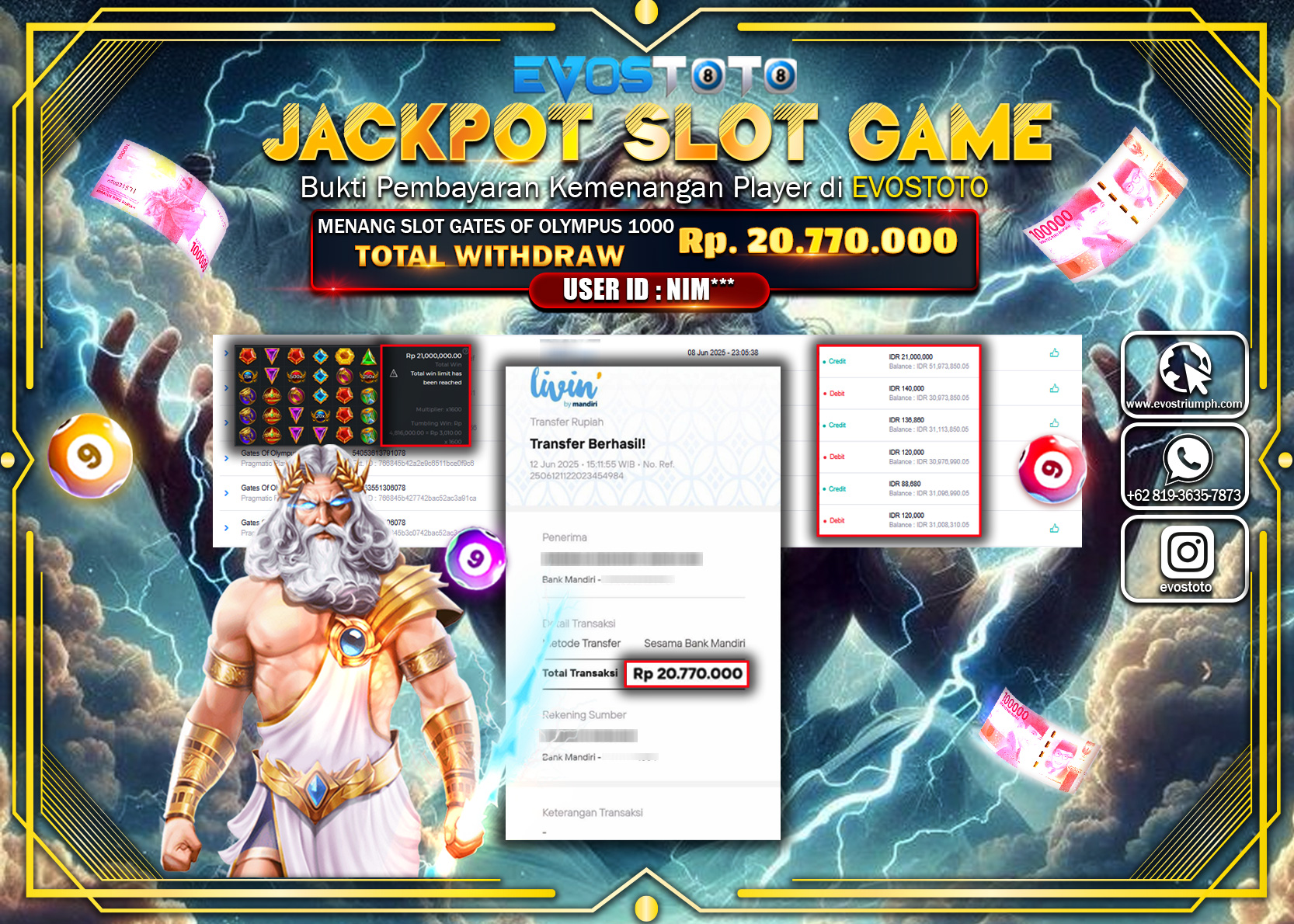 PEMBAYARAN JACKPOT SLOT GATES OF OLYMPUS 1000 20.770.000 DI BAYAR LANGSUNG !