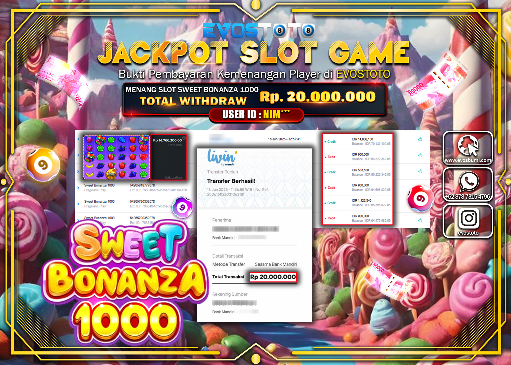 PEMBAYARAN JACKPOT SLOT SWEET BONANZA 1000 Rp20.000.000 DI BAYAR LANGSUNG !